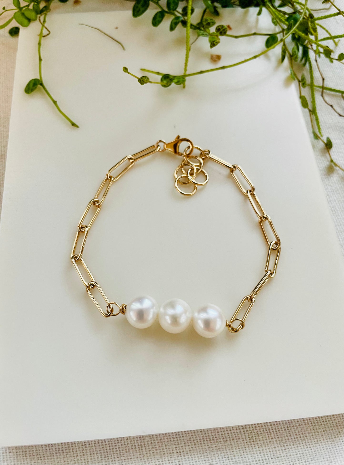 Triple Pearl and Paperclip Chain Bracelet