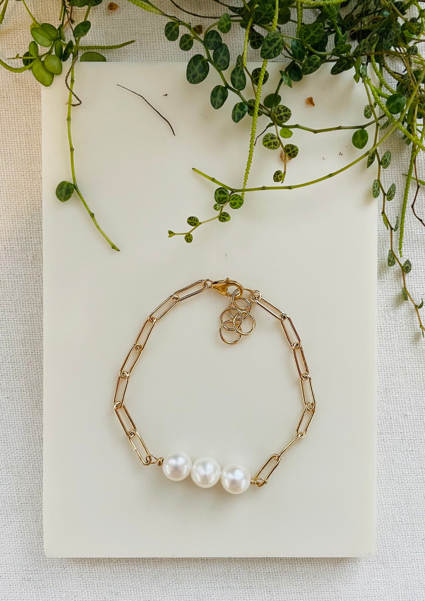 Triple Pearl and Paperclip Chain Bracelet