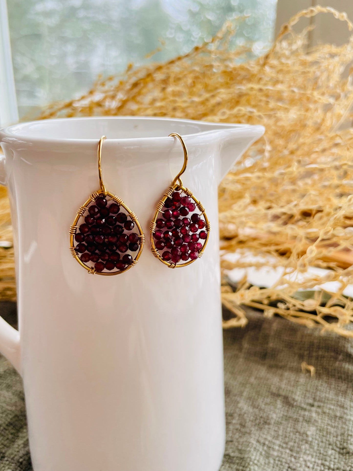 Mini Garnet Wire-wrapped Teardrop Earrings