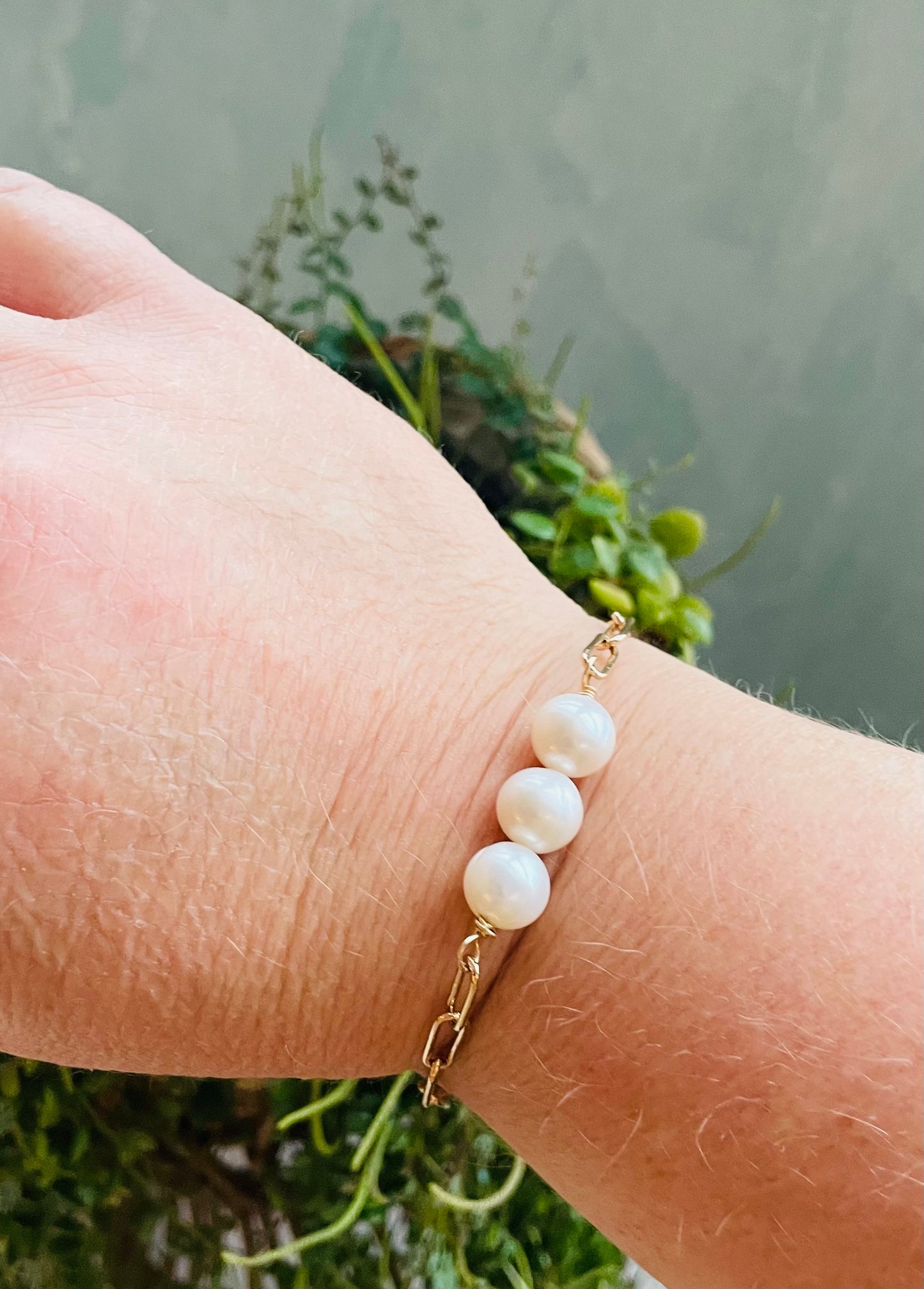 Triple Pearl and Paperclip Chain Bracelet