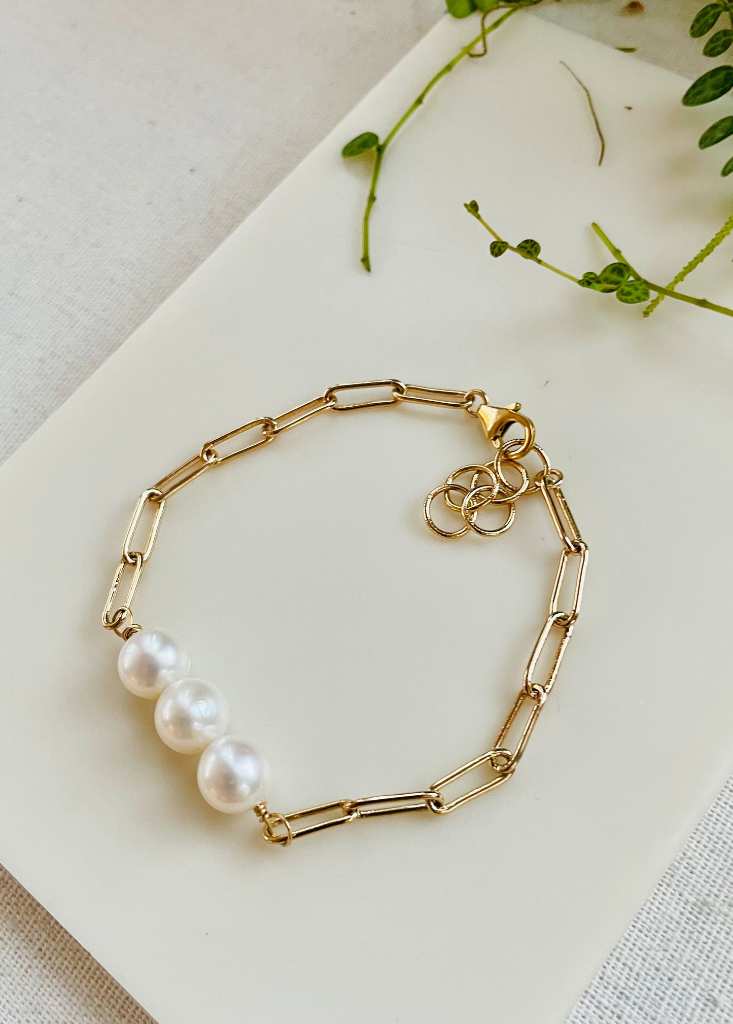 Triple Pearl and Paperclip Chain Bracelet