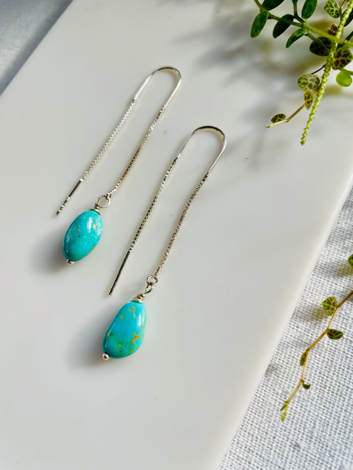 Turquoise Nugget Threader Earrings