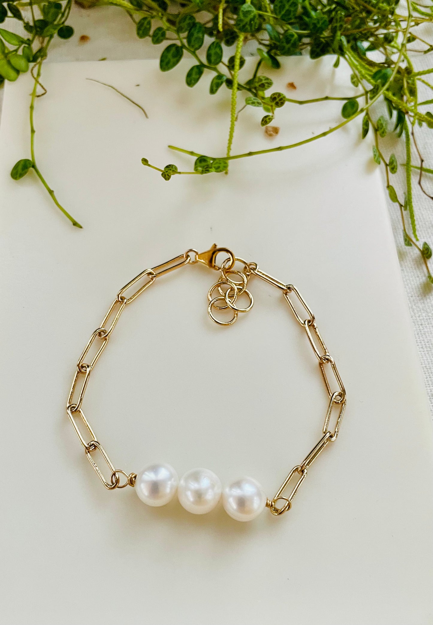 Triple Pearl and Paperclip Chain Bracelet