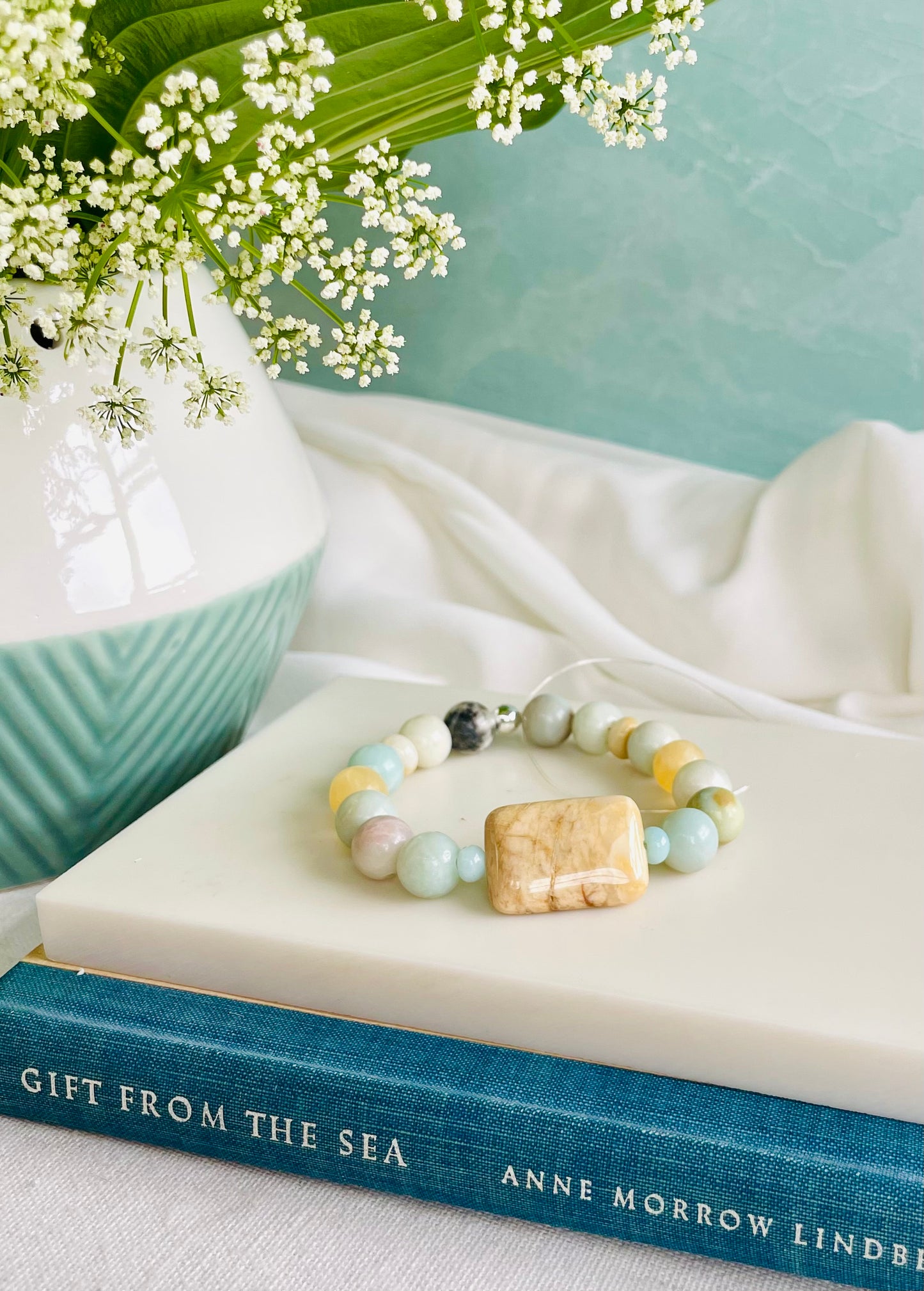 Natural Amazonite and Jade Bracelet