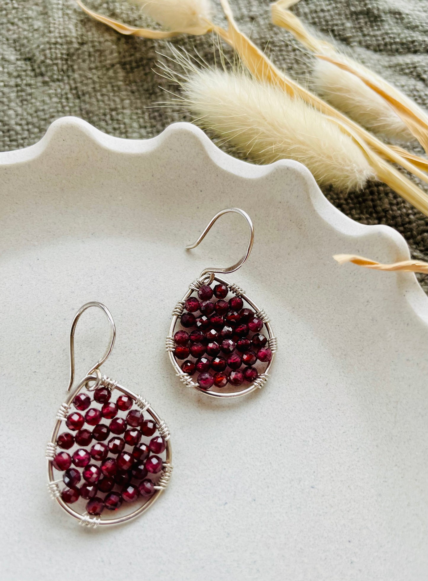 Mini Garnet Wire-wrapped Teardrop Earrings