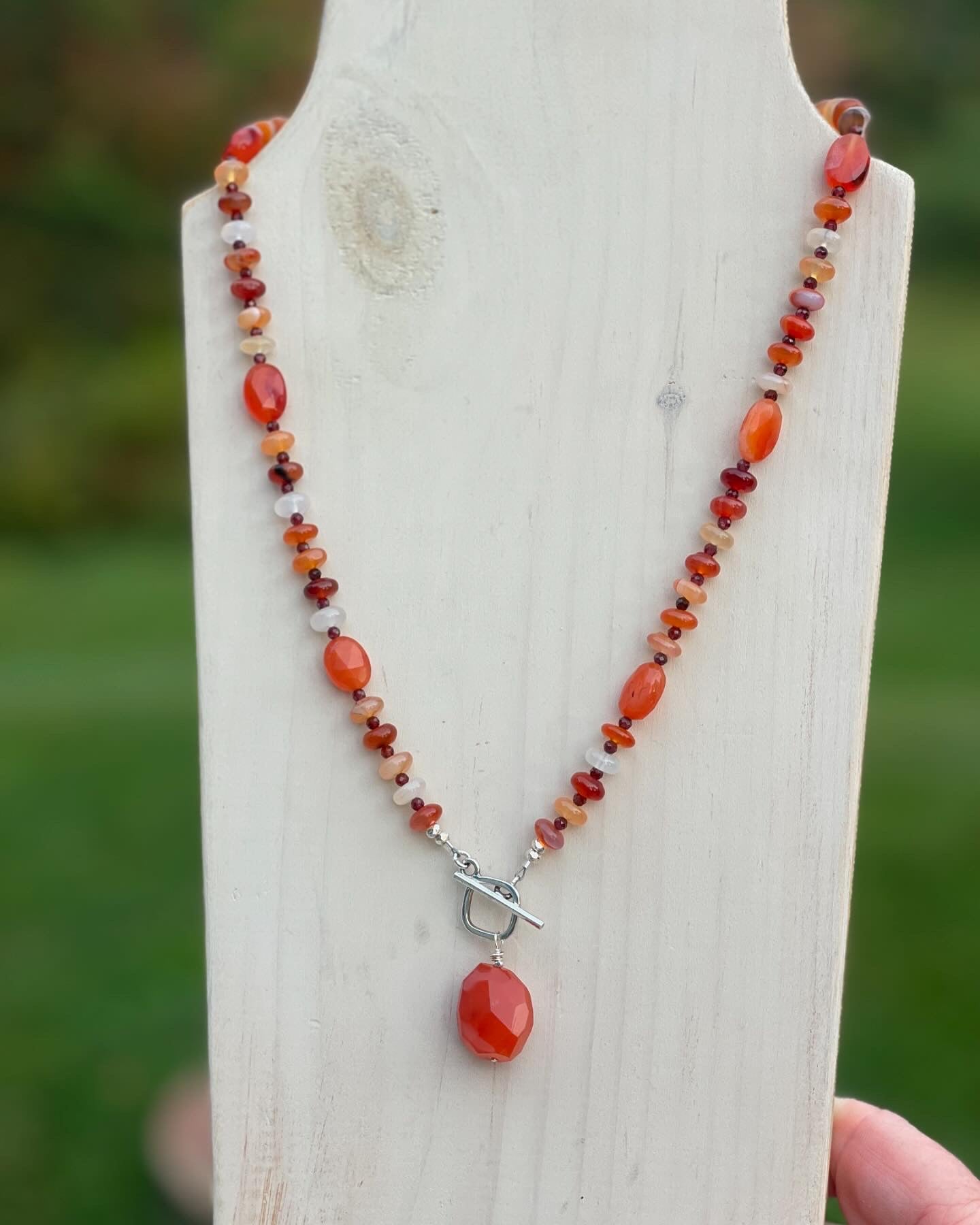 Beaded Carnelian Pendant Necklace