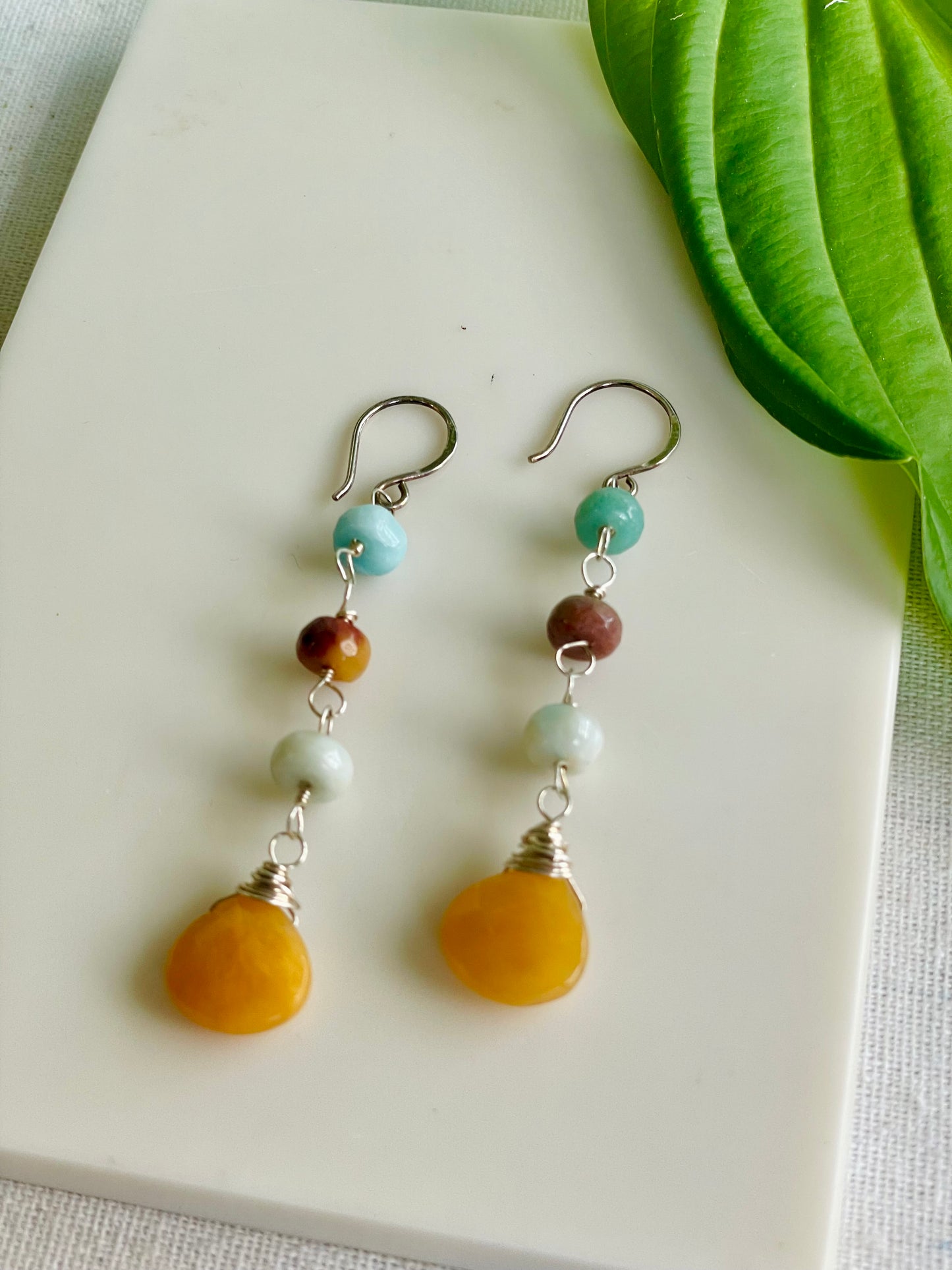 Amazonite and Calcedony Drop Earrings