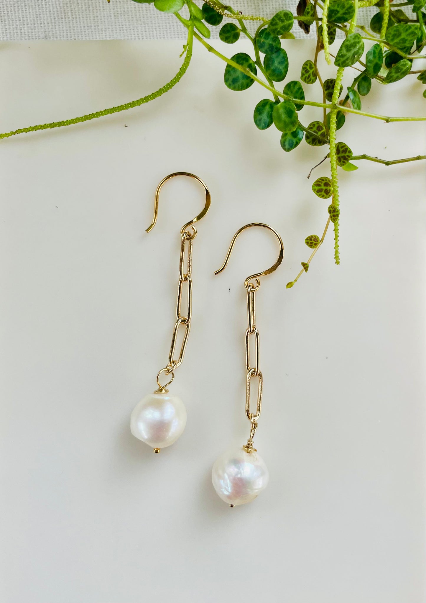 Paperclip Chain and Pearl Dangle Earrings