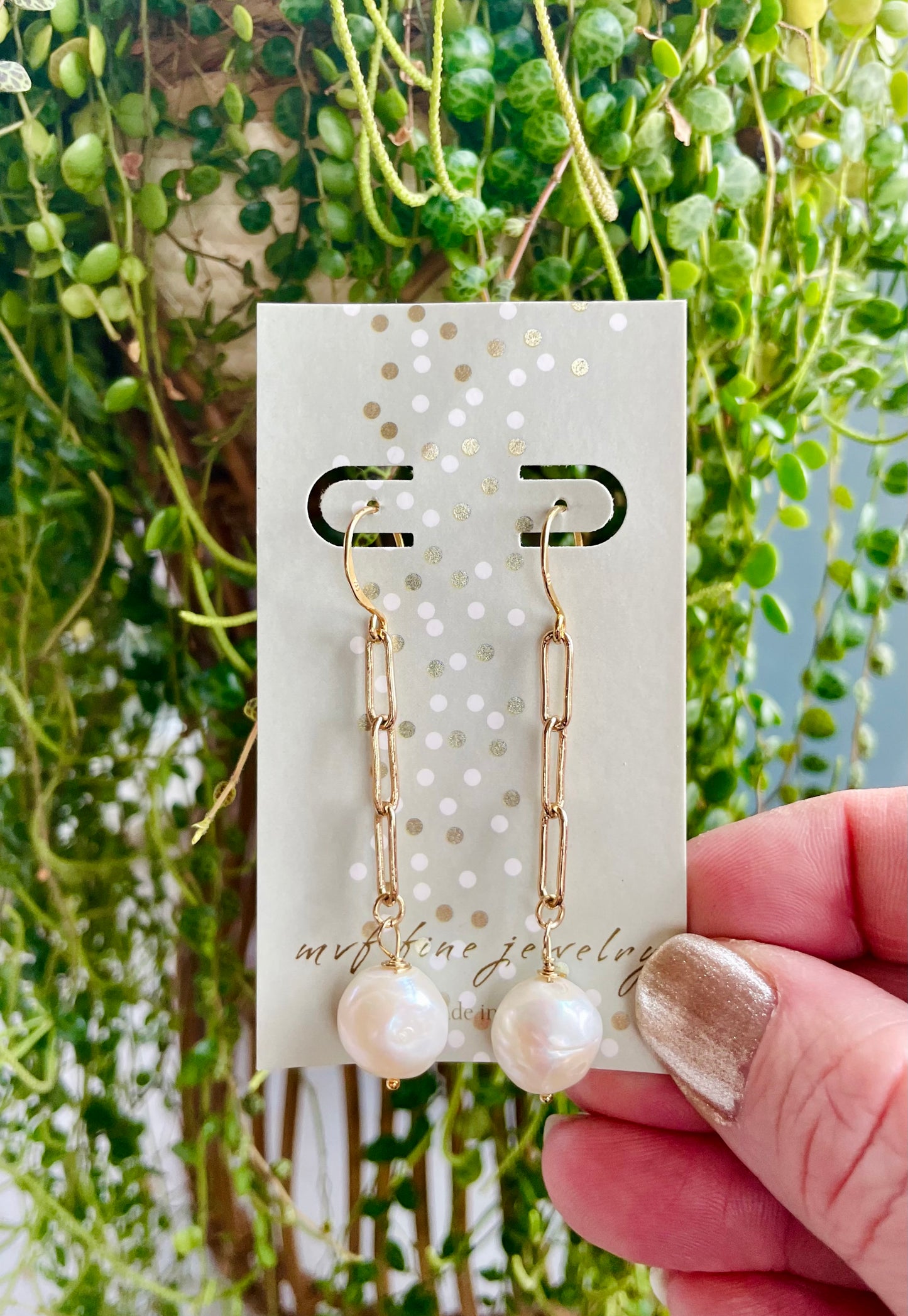 Paperclip Chain and Pearl Dangle Earrings