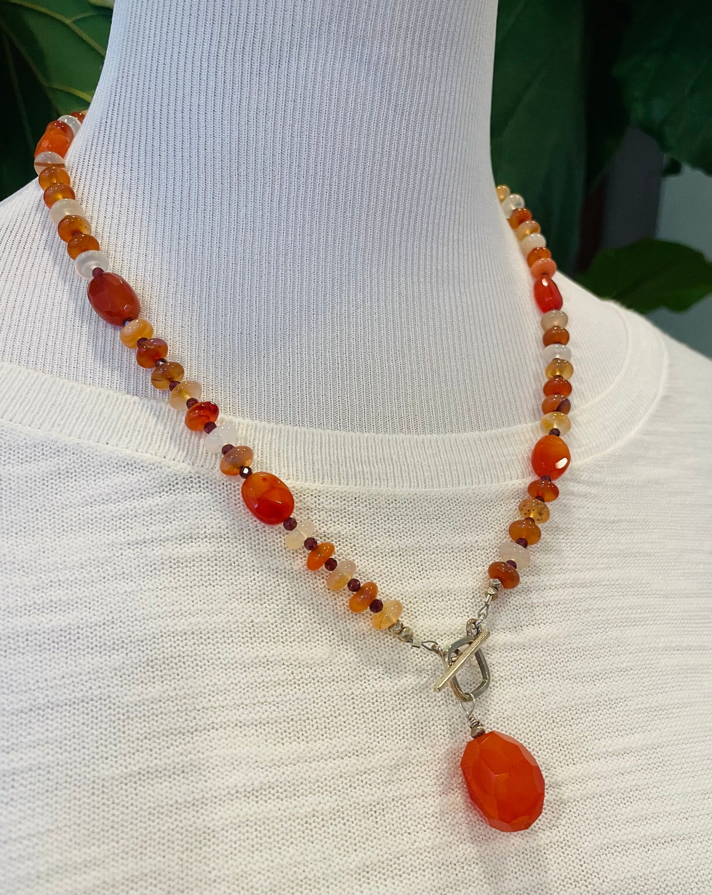 Beaded Carnelian Pendant Necklace