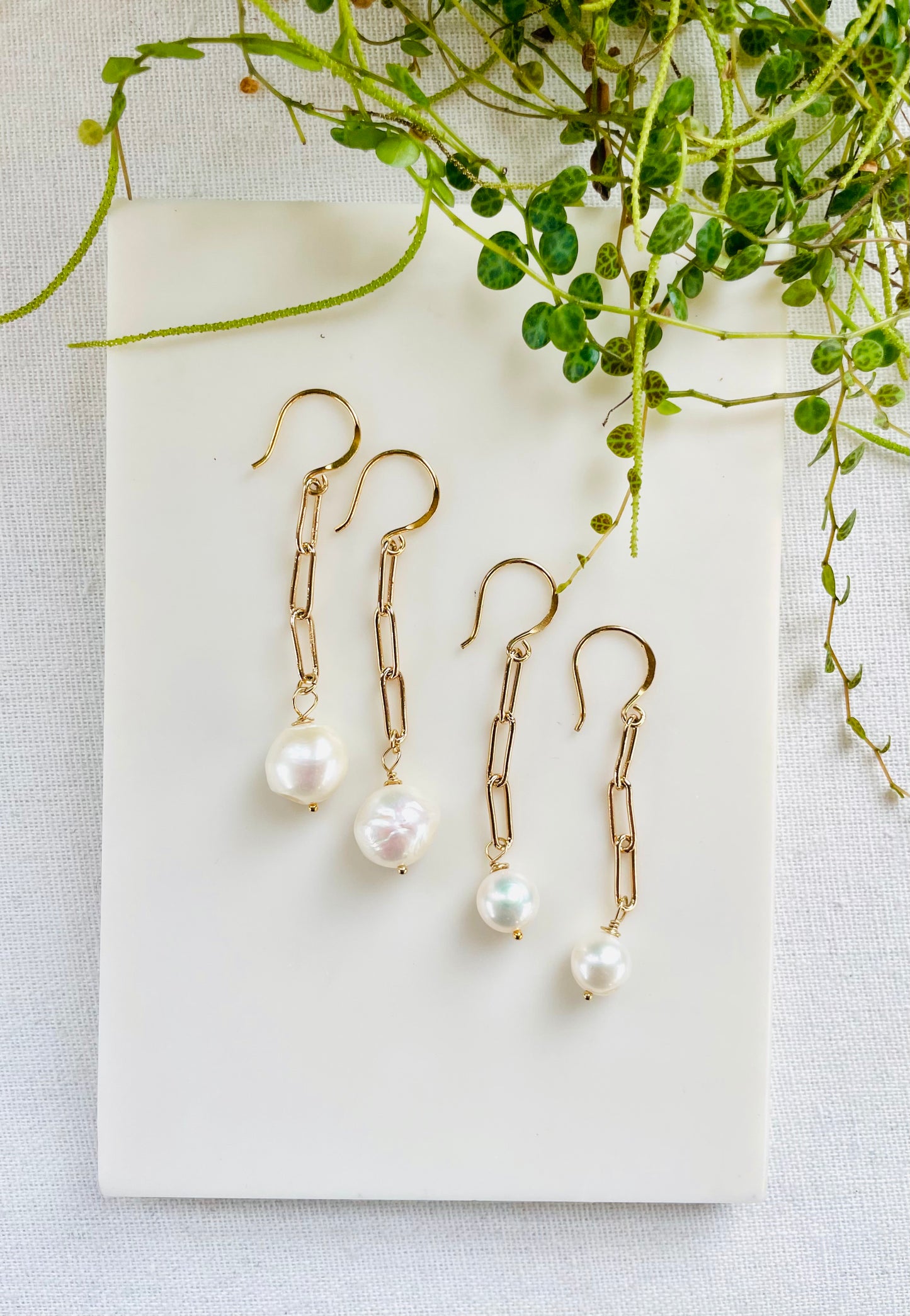 Paperclip Chain and Pearl Dangle Earrings