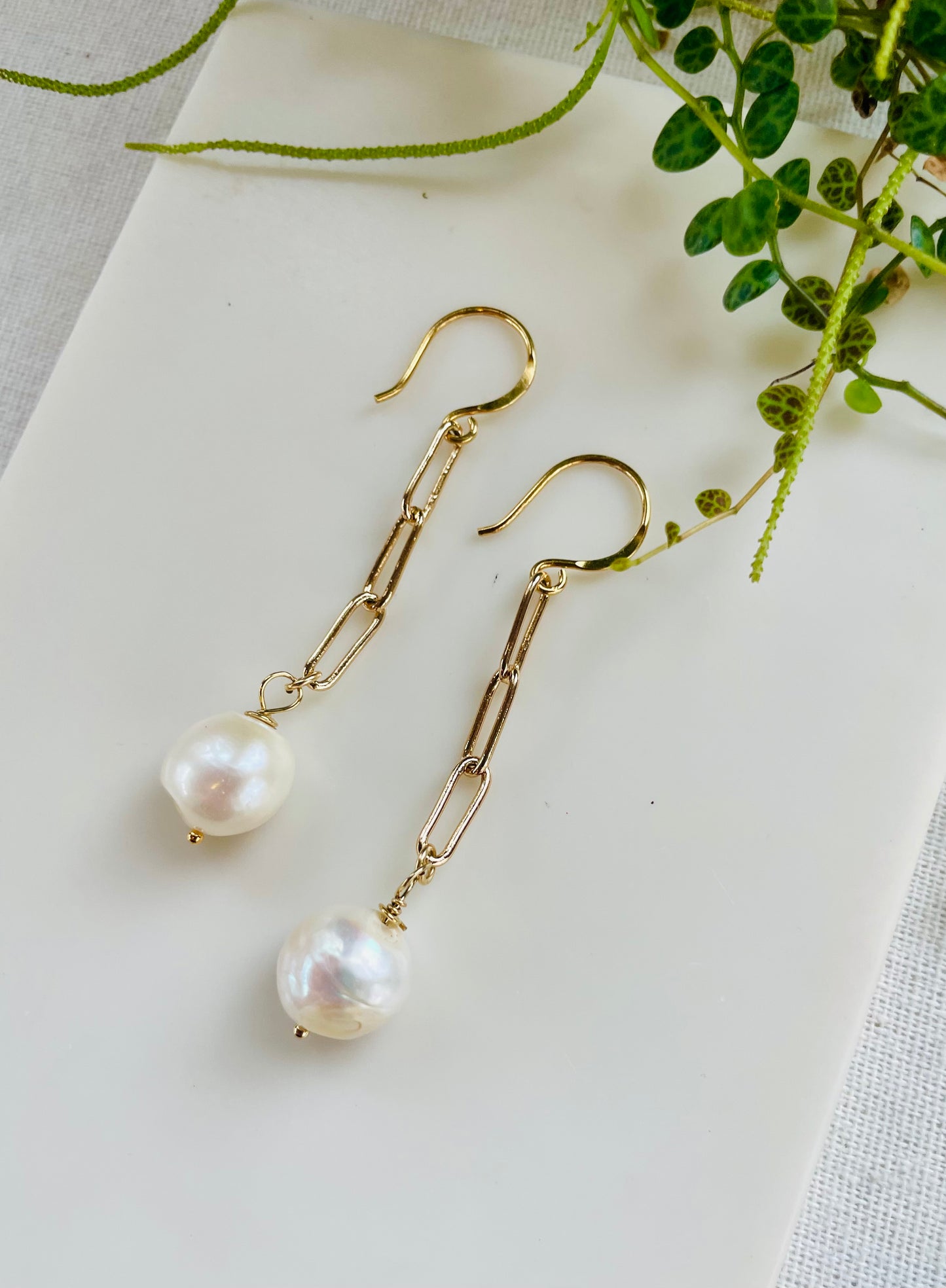 Paperclip Chain and Pearl Dangle Earrings