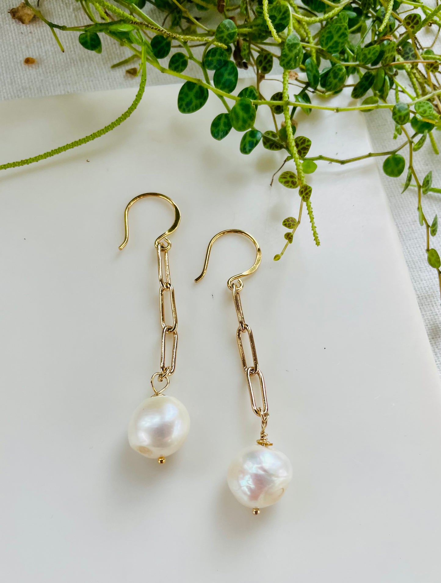 Paperclip Chain and Pearl Dangle Earrings
