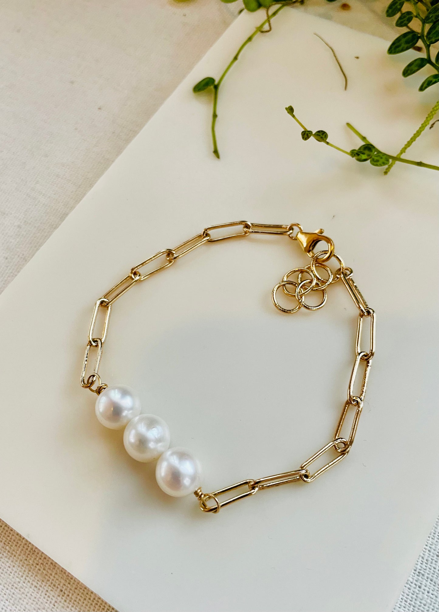 Triple Pearl and Paperclip Chain Bracelet