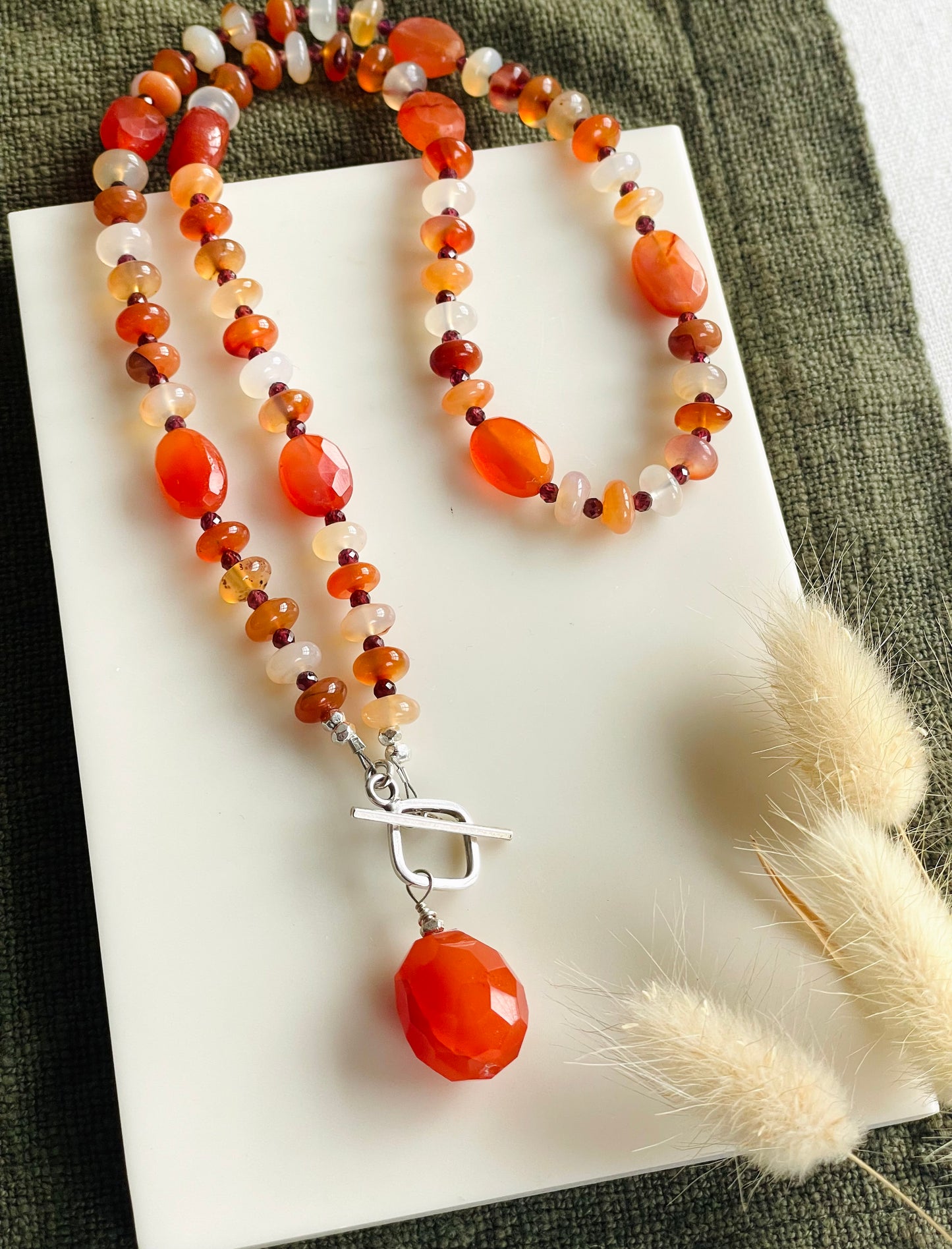 Beaded Carnelian Pendant Necklace