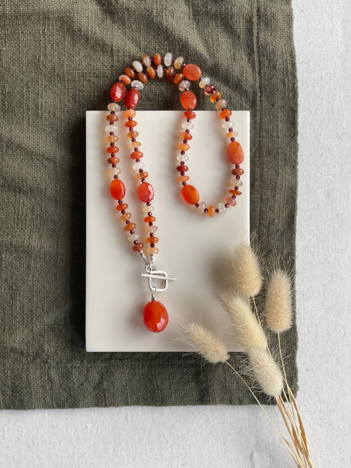 Beaded Carnelian Pendant Necklace