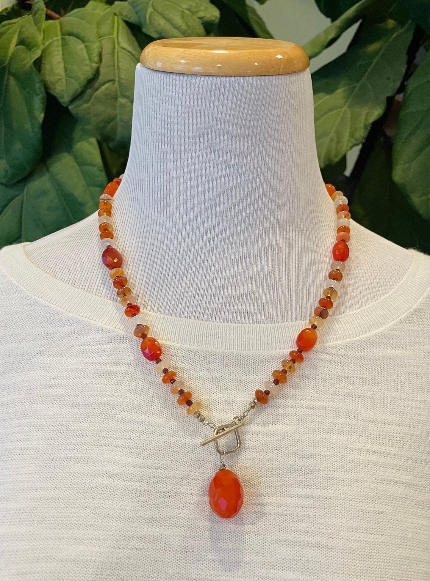 Beaded Carnelian Pendant Necklace
