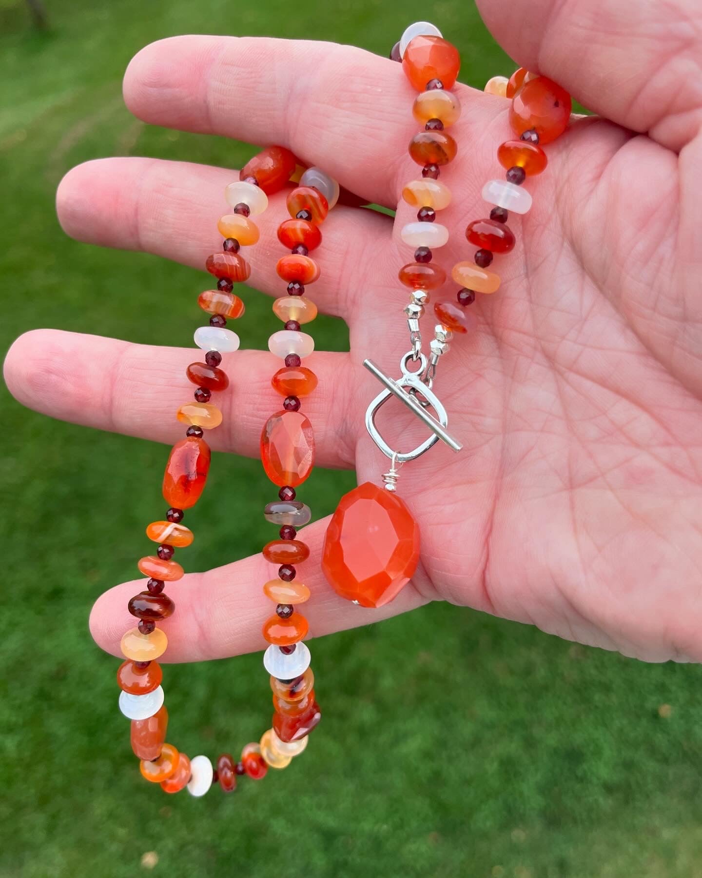 Beaded Carnelian Pendant Necklace