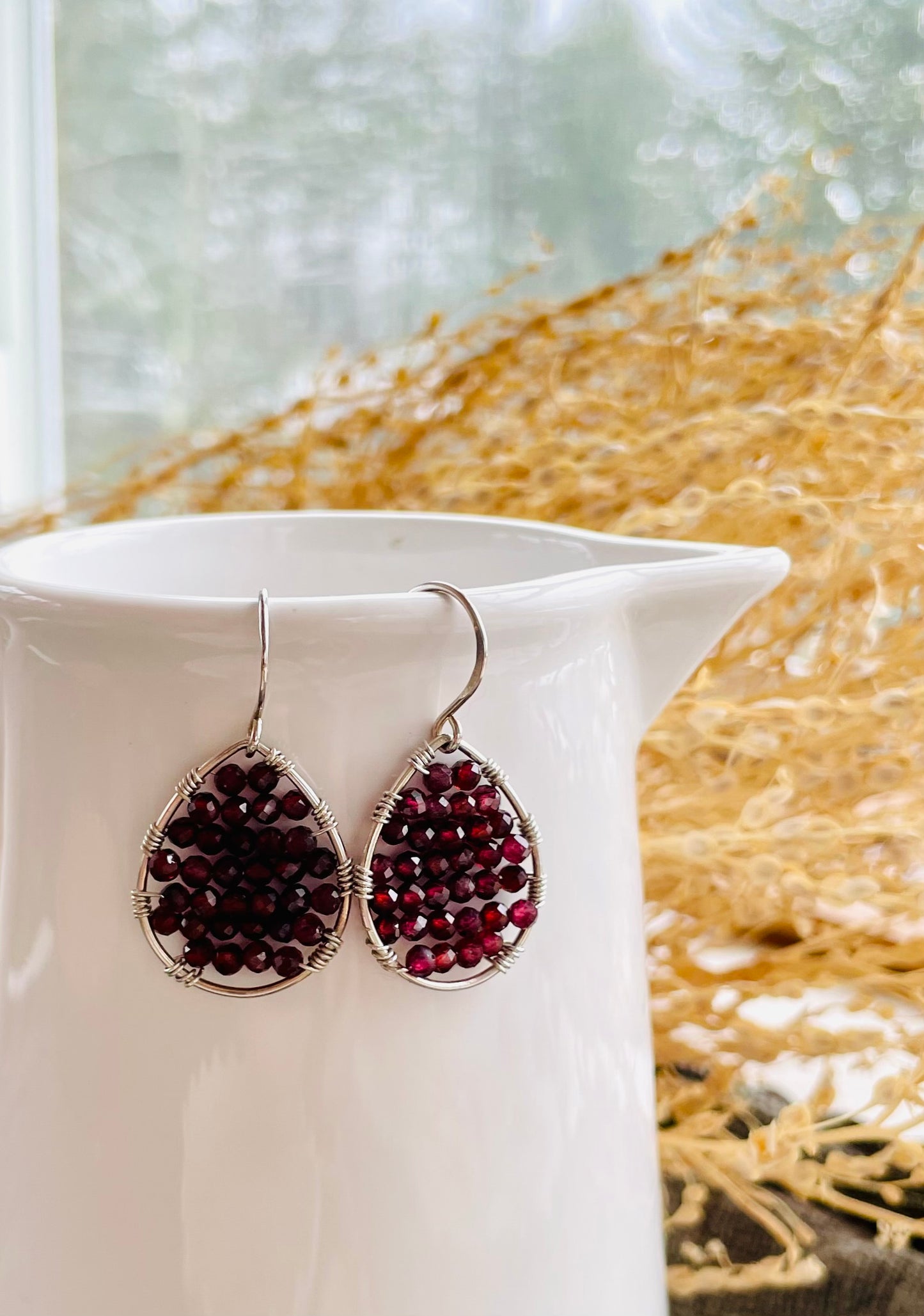 Mini Garnet Wire-wrapped Teardrop Earrings