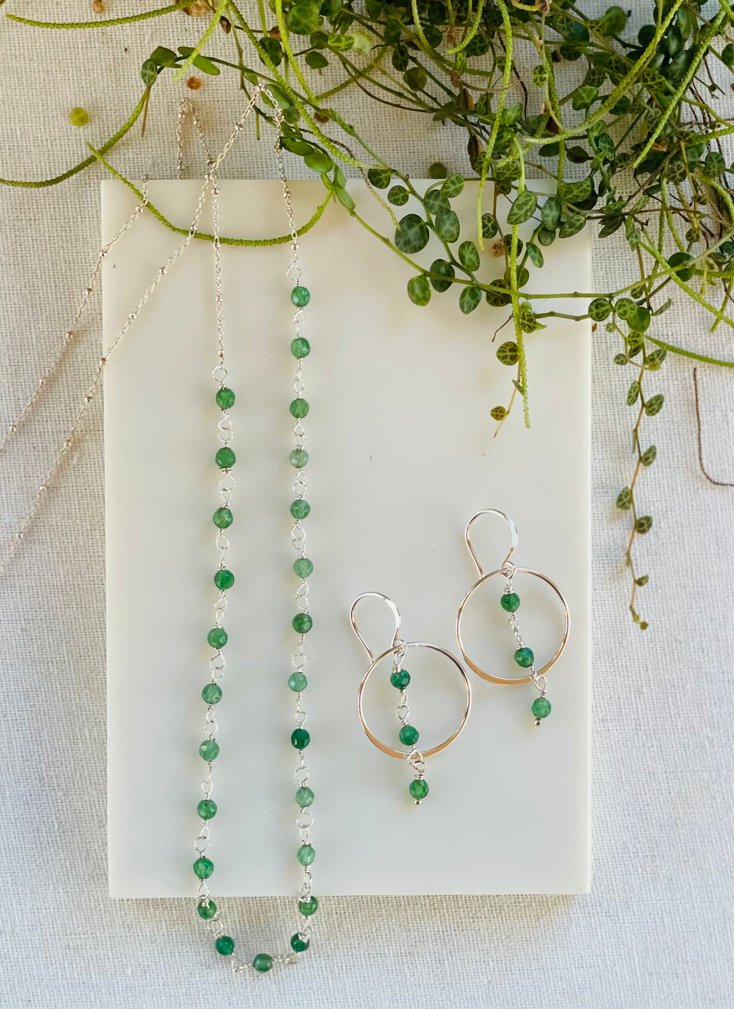 Long Green Beaded Necklace