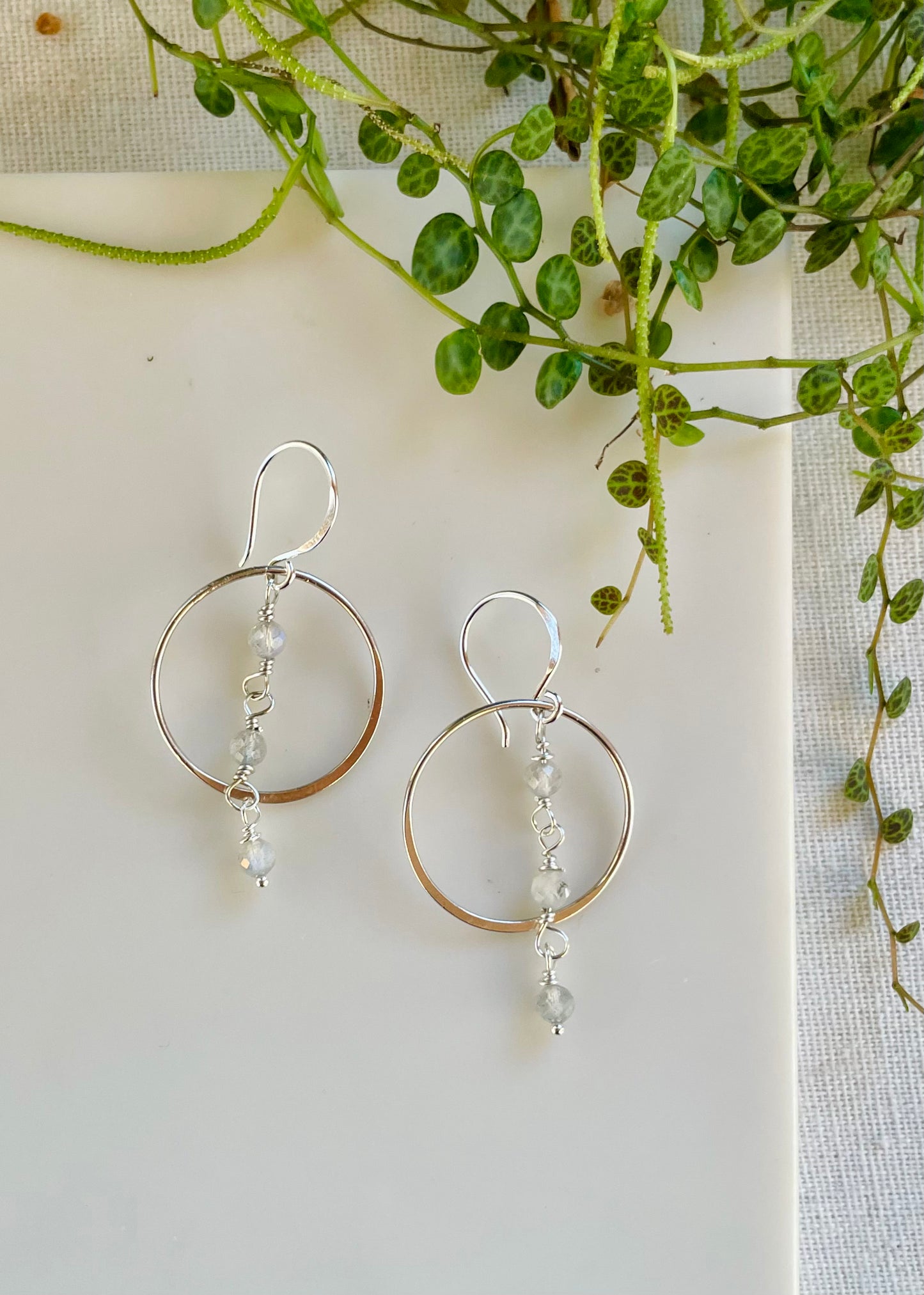String of Labradorite Hoop Earrings