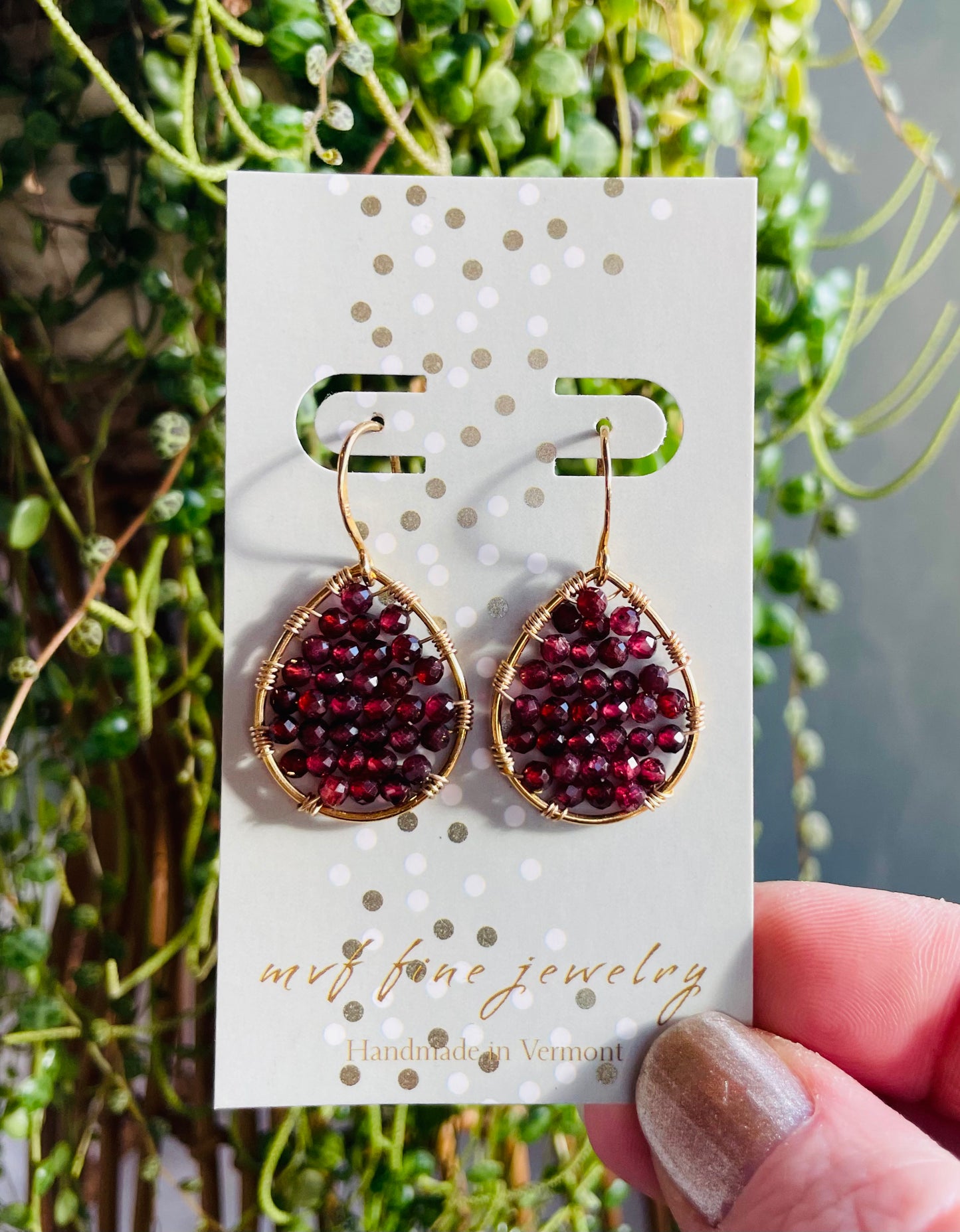 Mini Garnet Wire-wrapped Teardrop Earrings