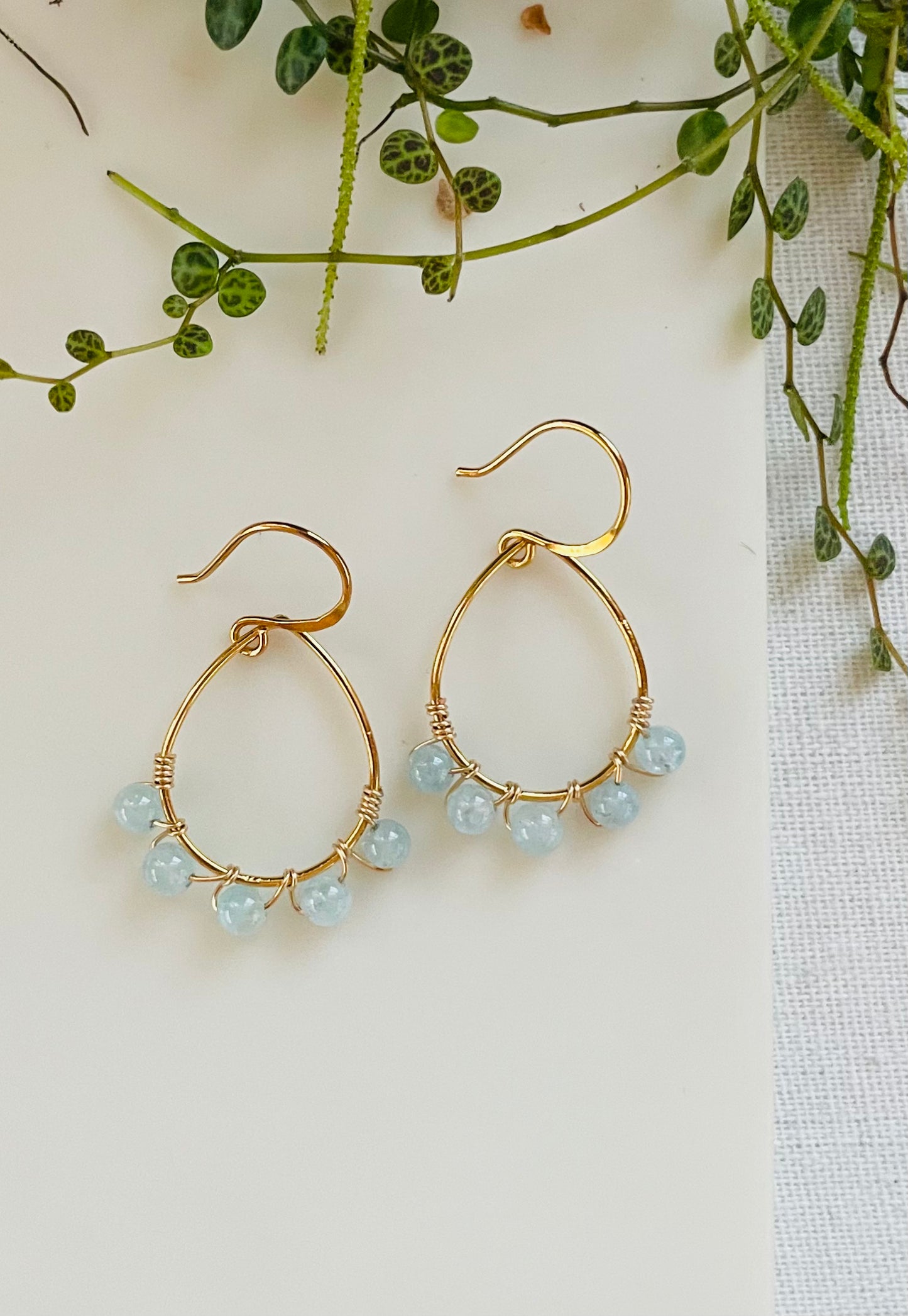 Aquamarine and Gold Teardrops