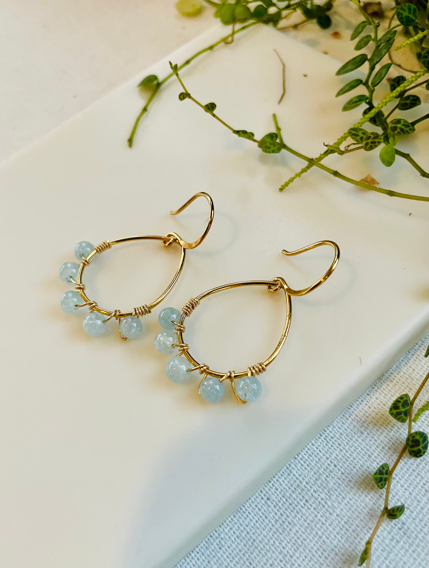 Aquamarine and Gold Teardrops