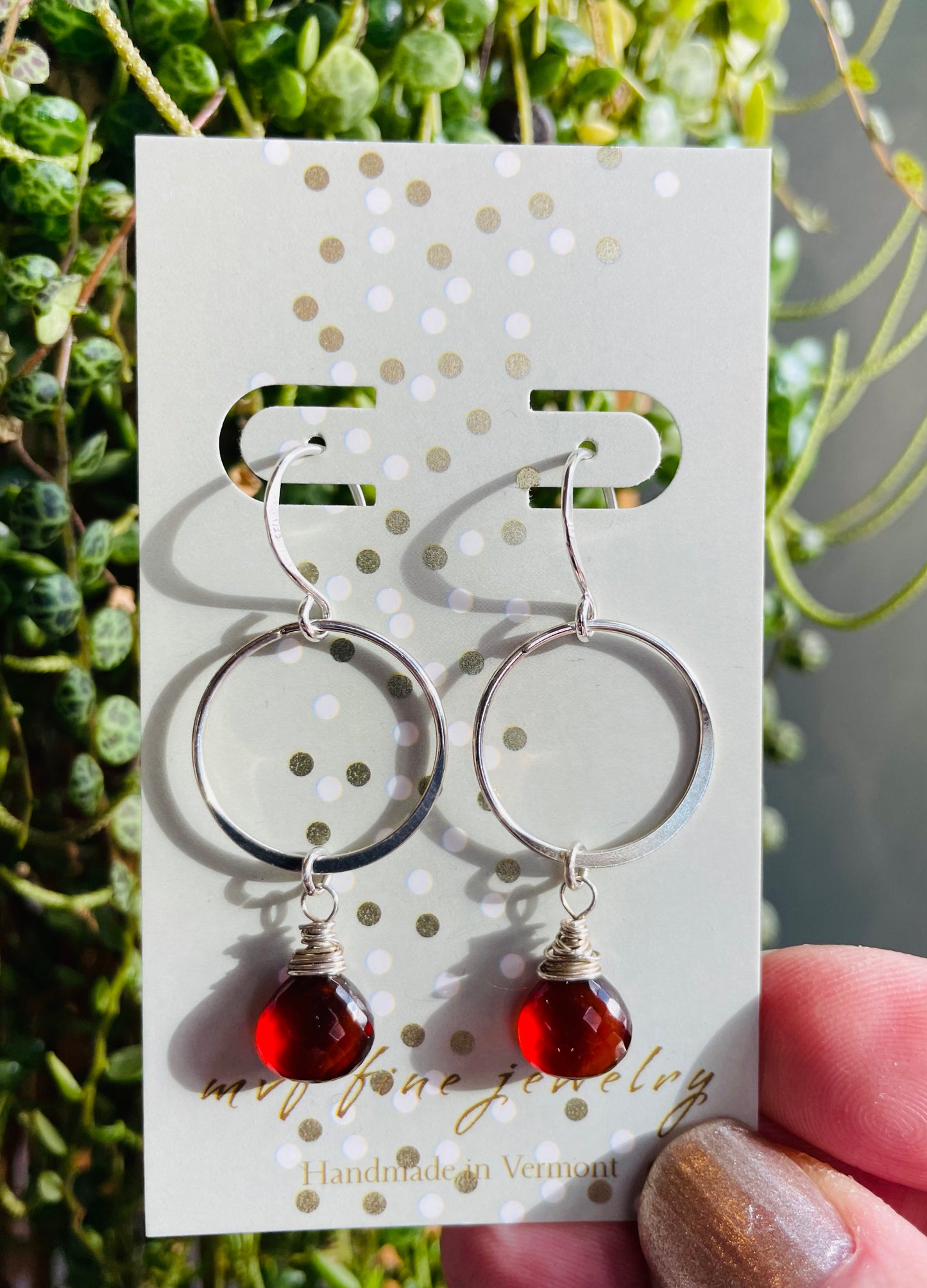 Garnet Dangle Hoop Earrings