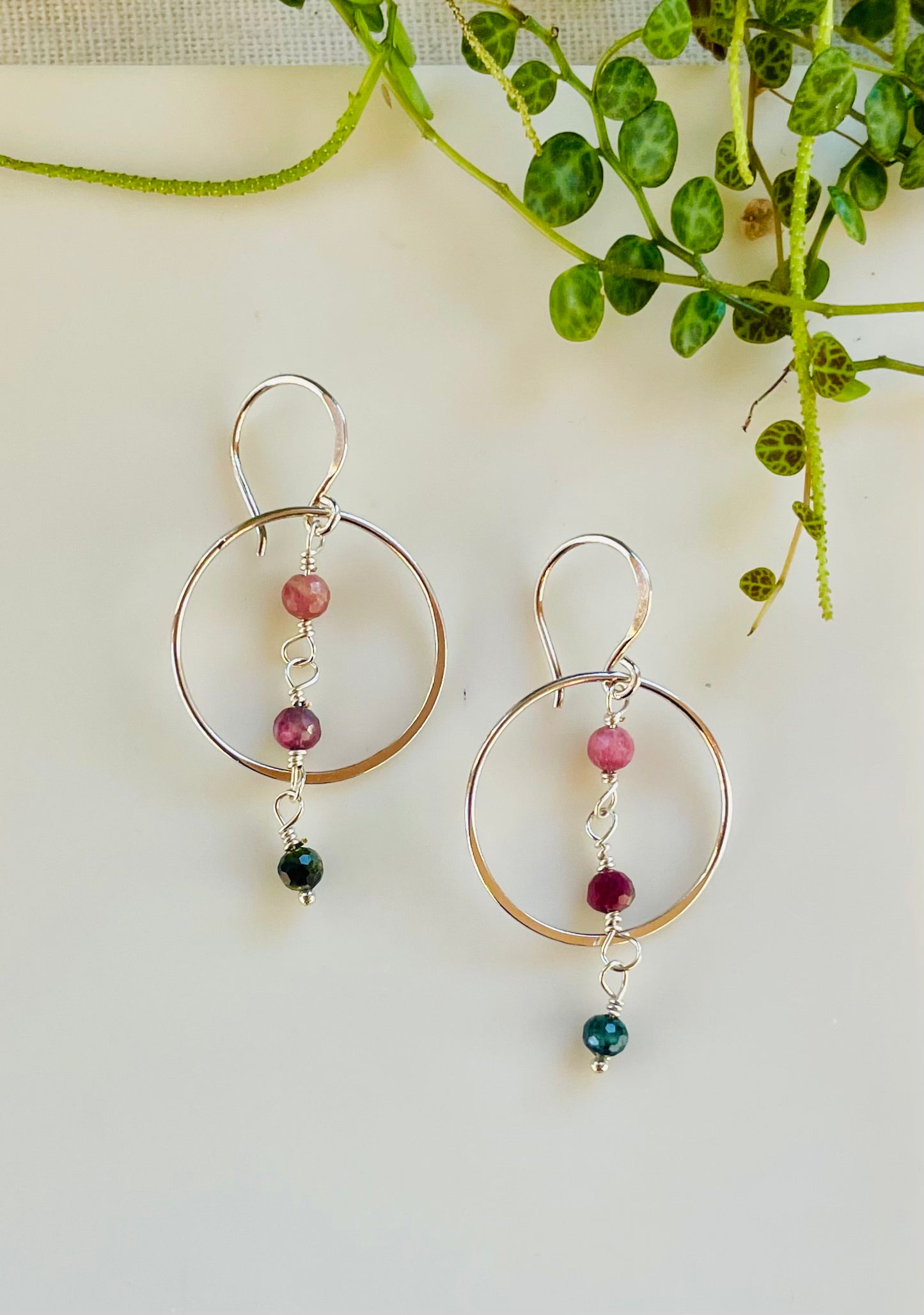 String of Tourmaline Hoop Earrings