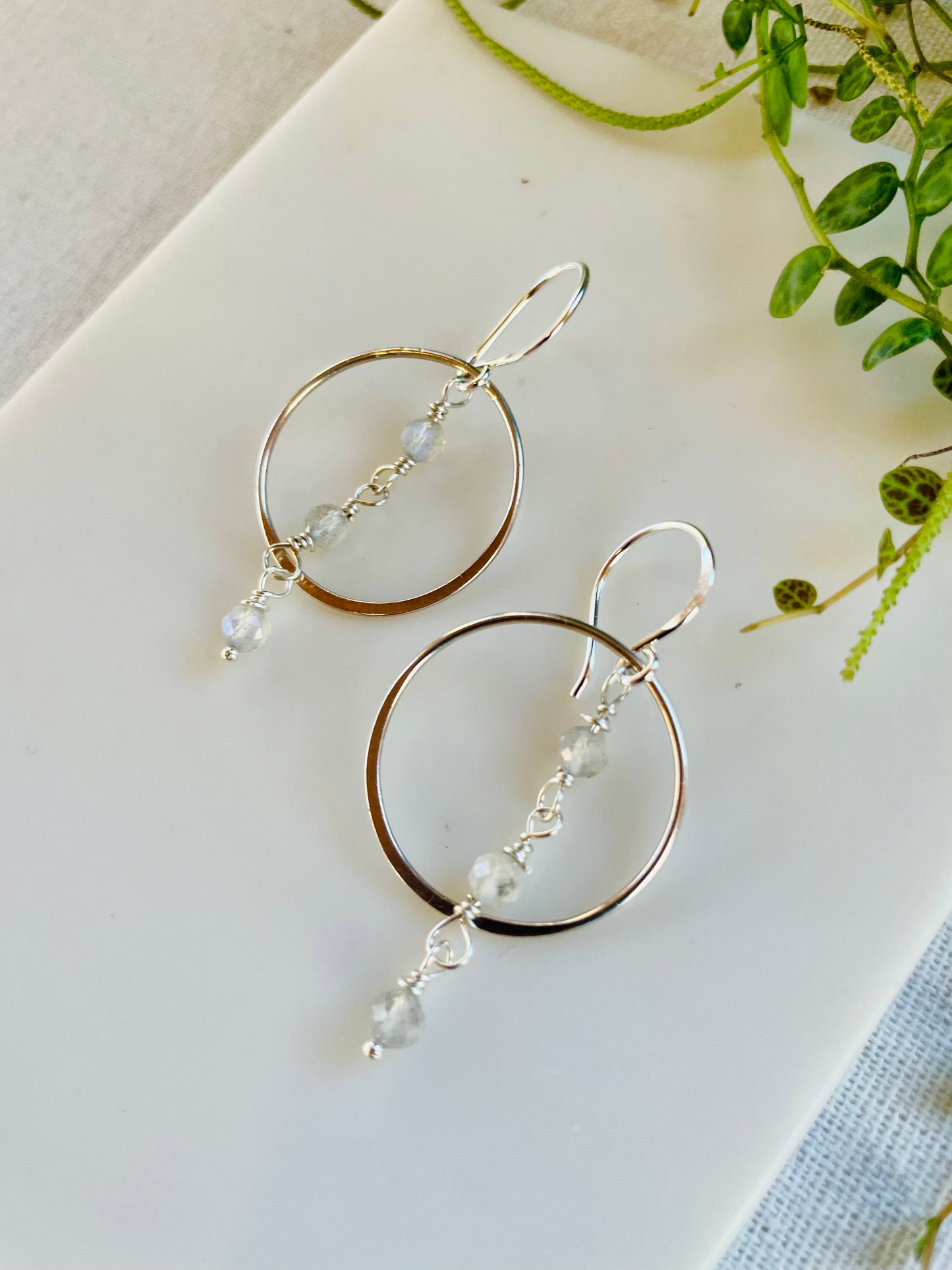 String of Labradorite Hoop Earrings