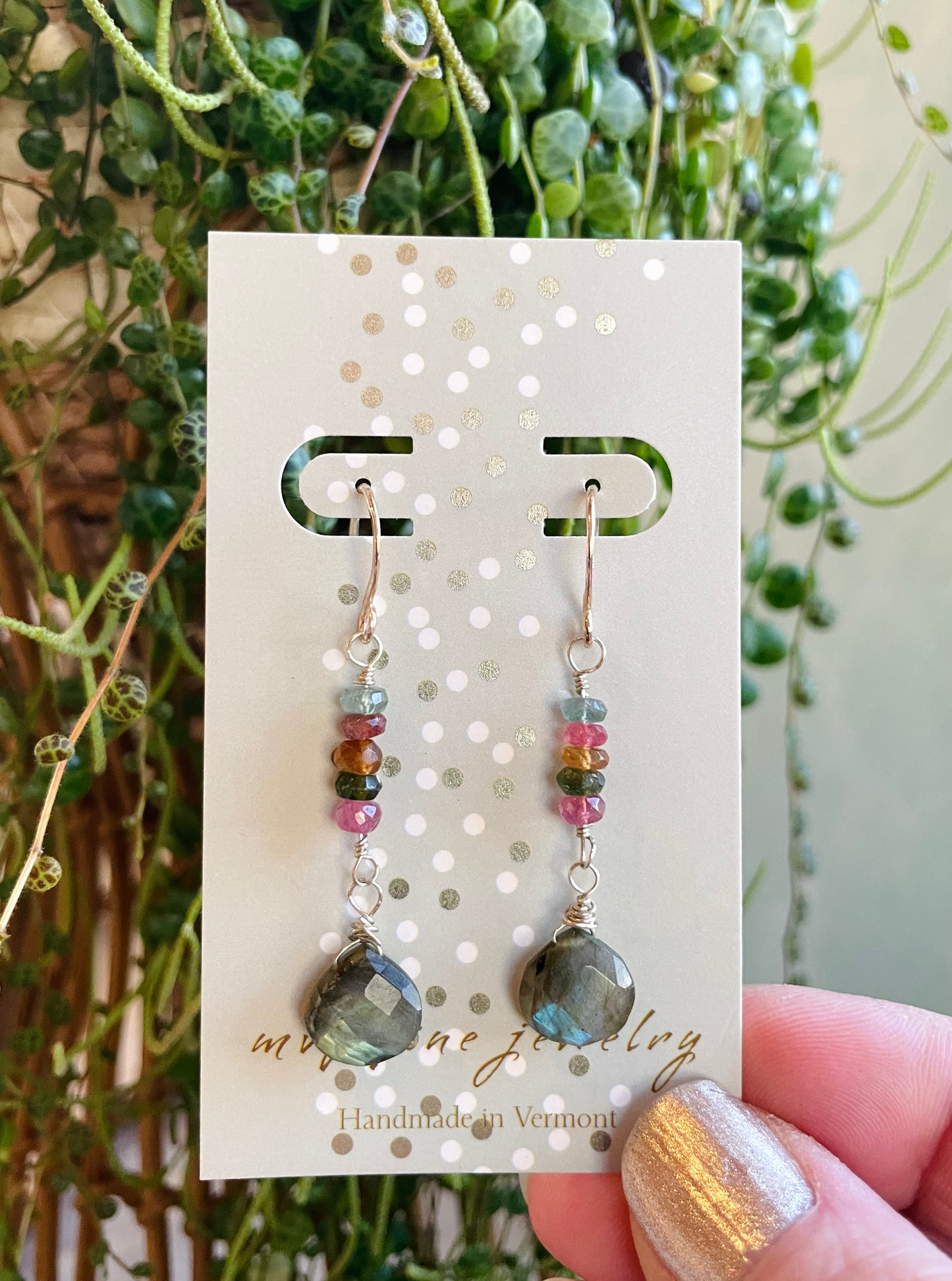 Tourmaline and Labradorite Dangle Earrings