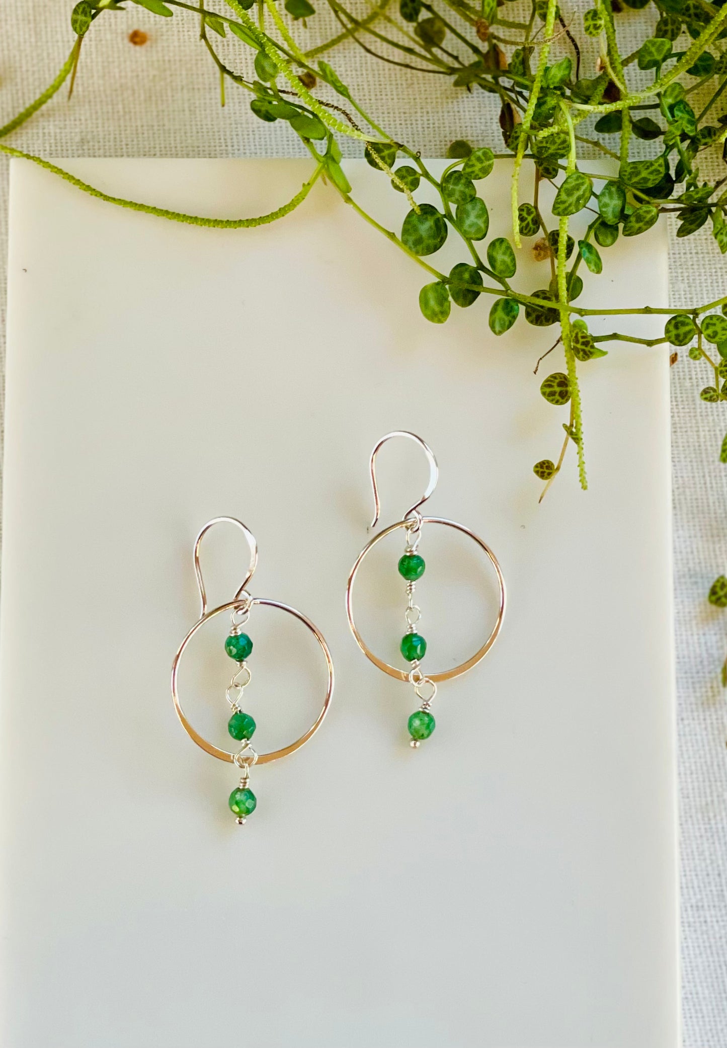 String of Aventurine Hoop Earrings