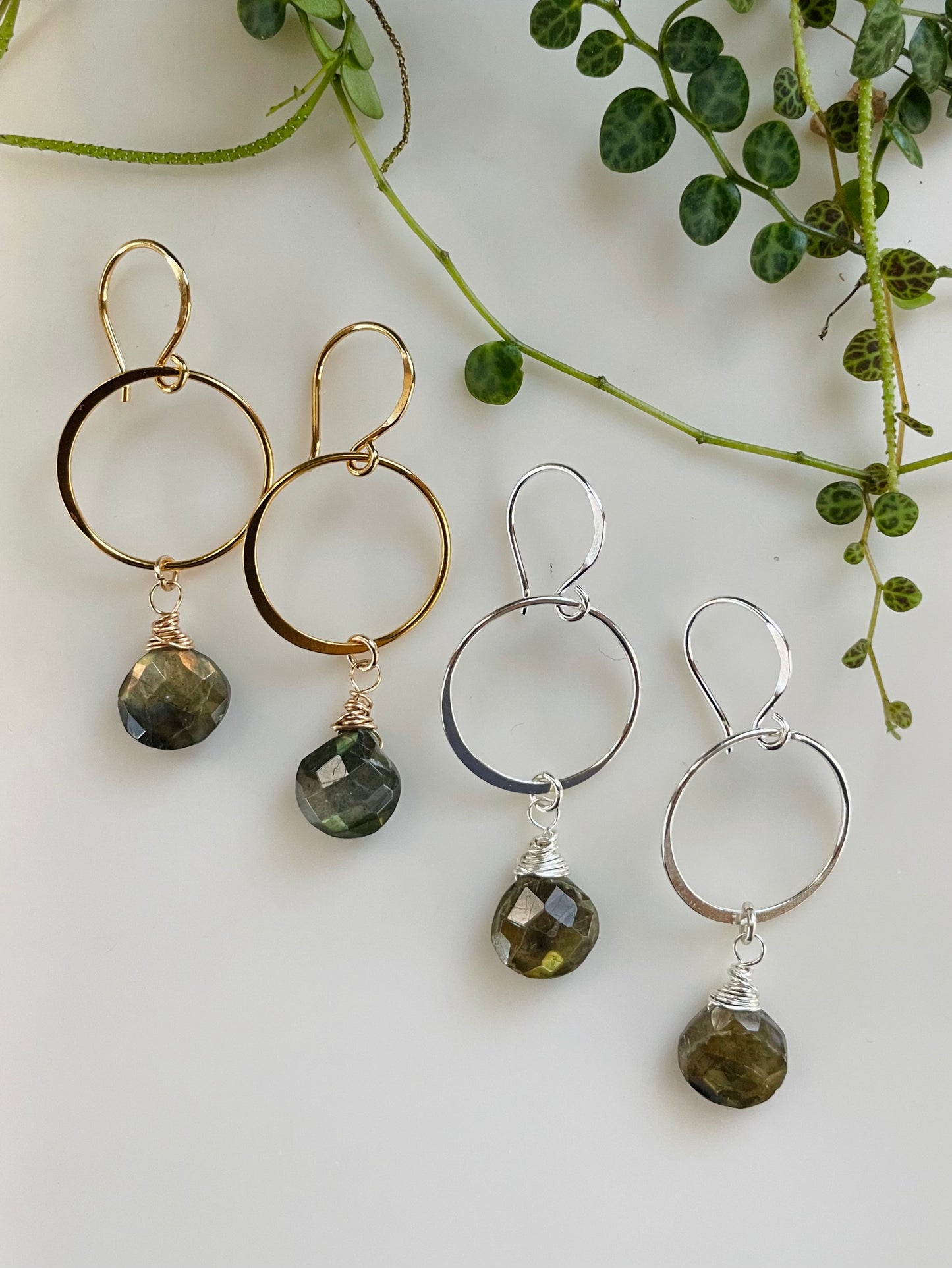 Labradorite Dangle Hoop Earrings