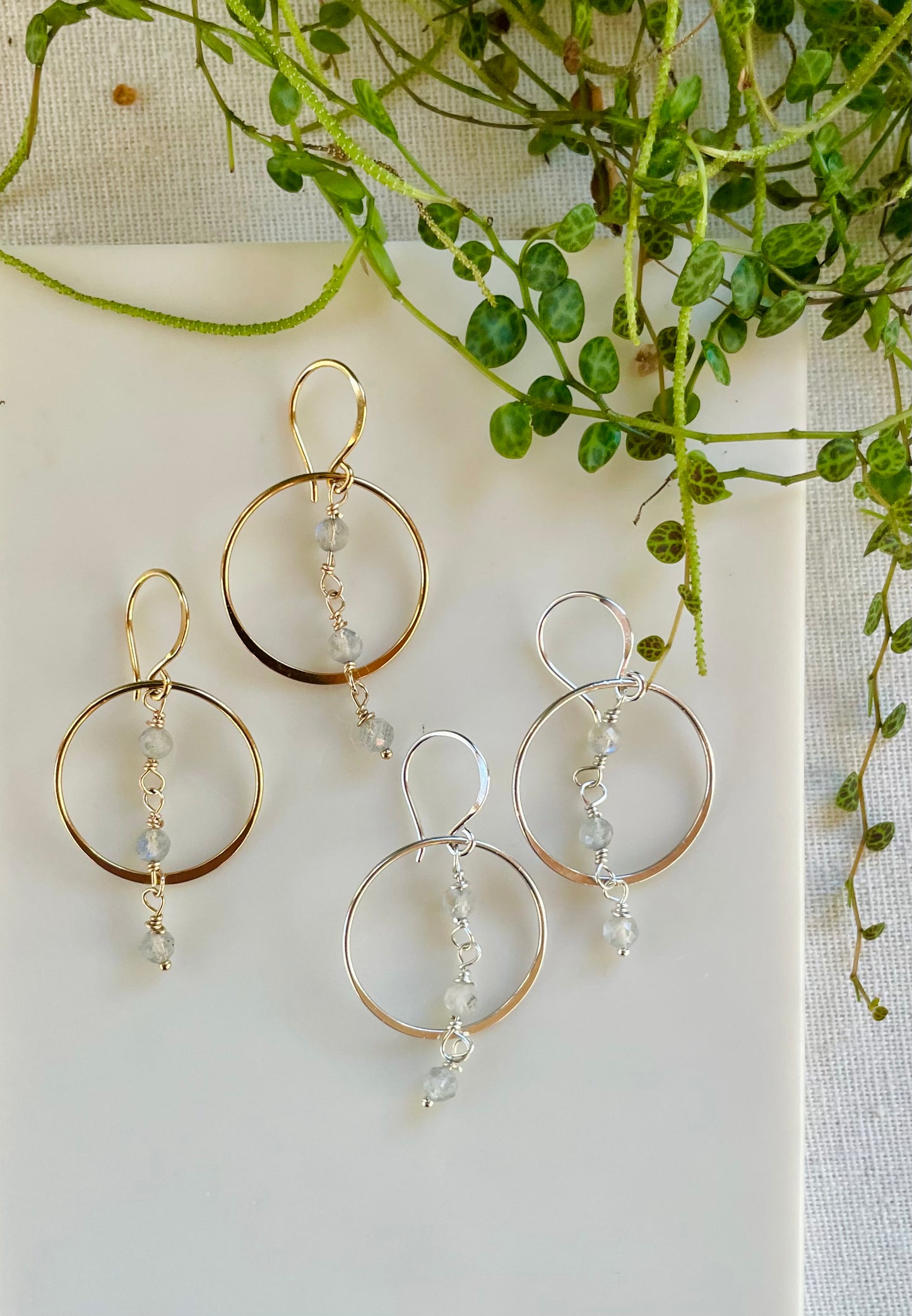 String of Labradorite Hoop Earrings