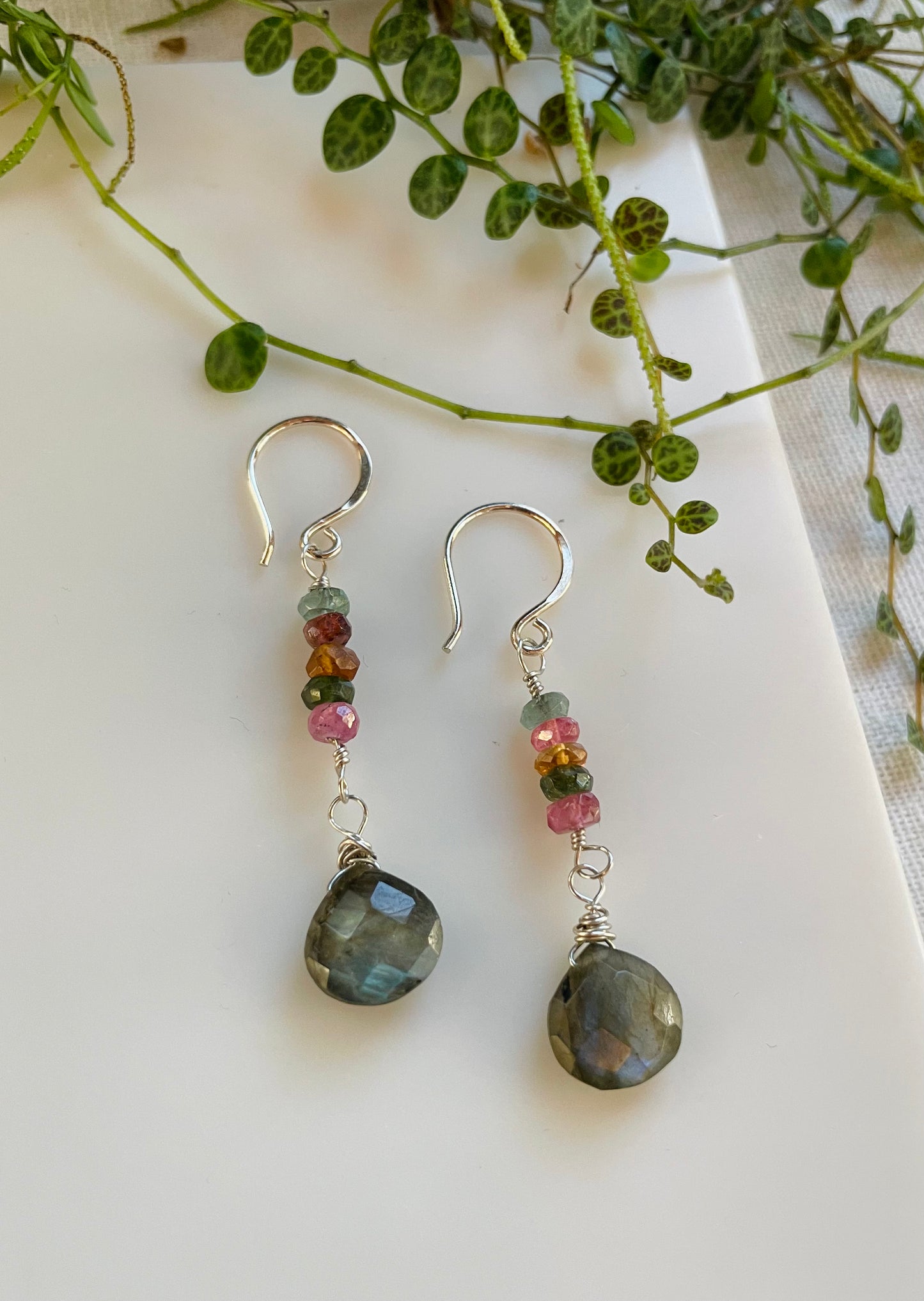 Tourmaline and Labradorite Dangle Earrings