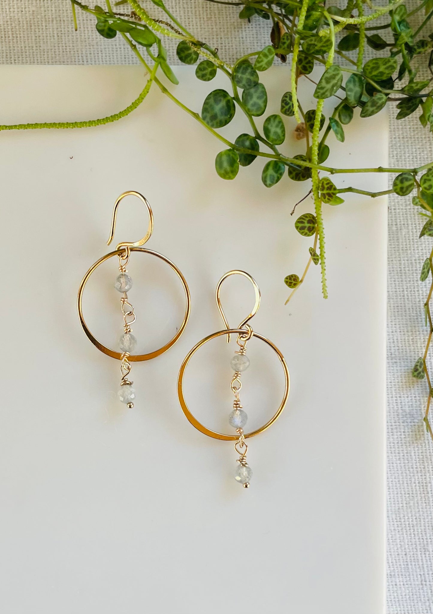 String of Labradorite Hoop Earrings