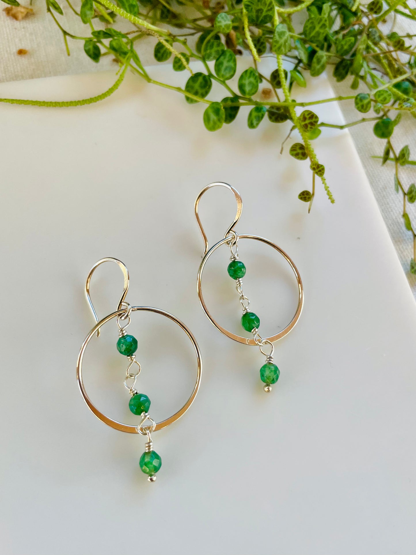 String of Aventurine Hoop Earrings