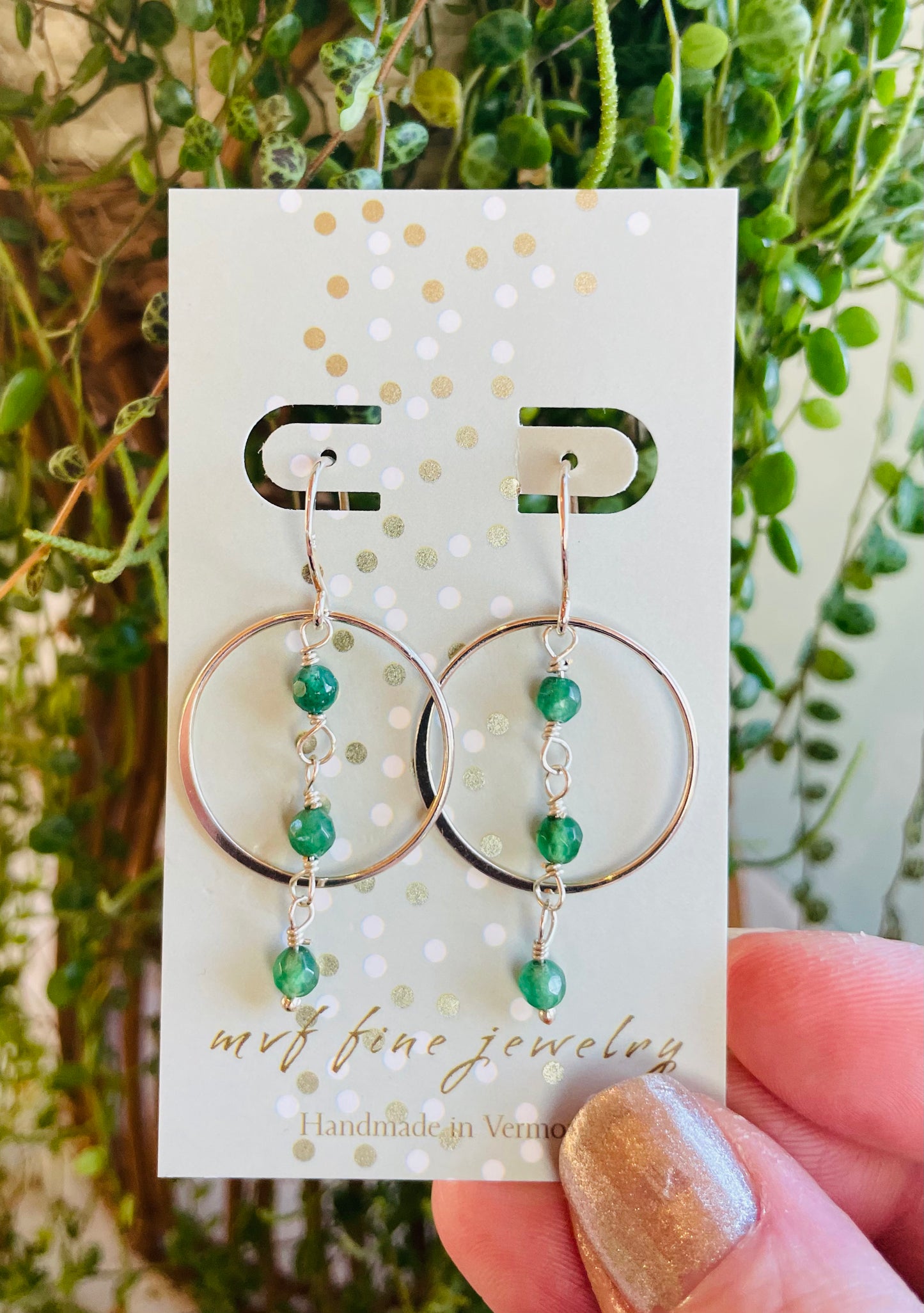 String of Aventurine Hoop Earrings