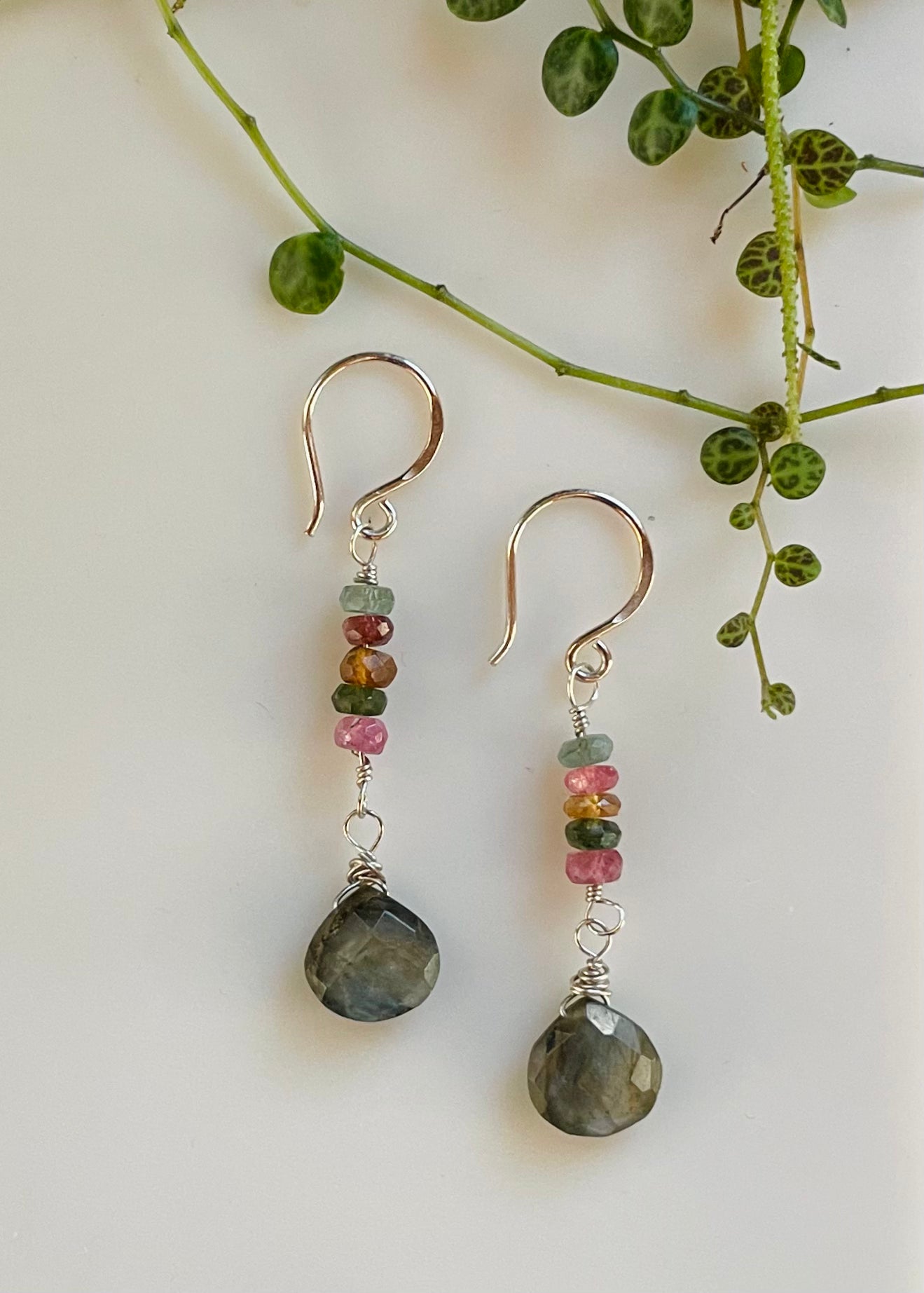 Tourmaline and Labradorite Dangle Earrings