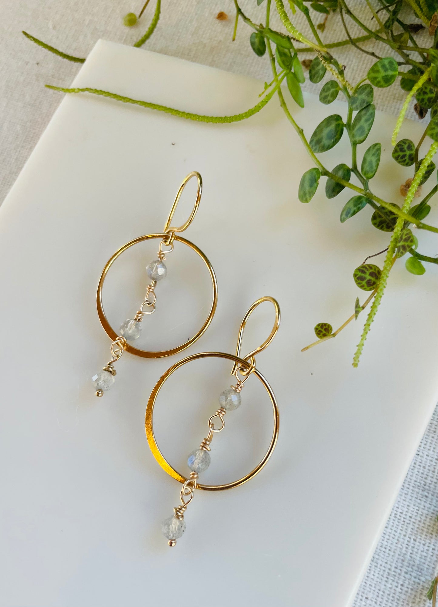 String of Labradorite Hoop Earrings