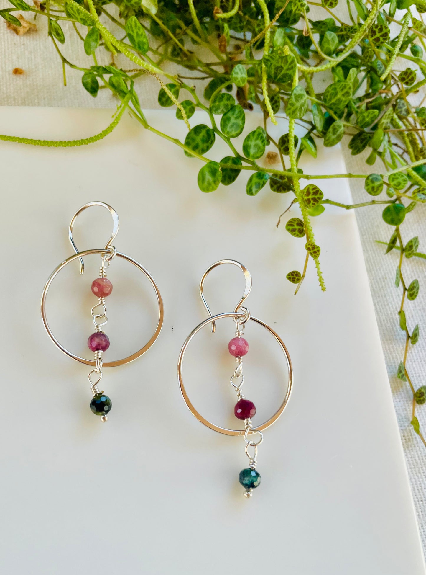 String of Tourmaline Hoop Earrings