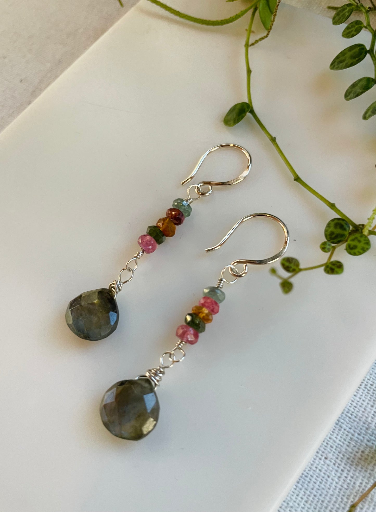 Tourmaline and Labradorite Dangle Earrings
