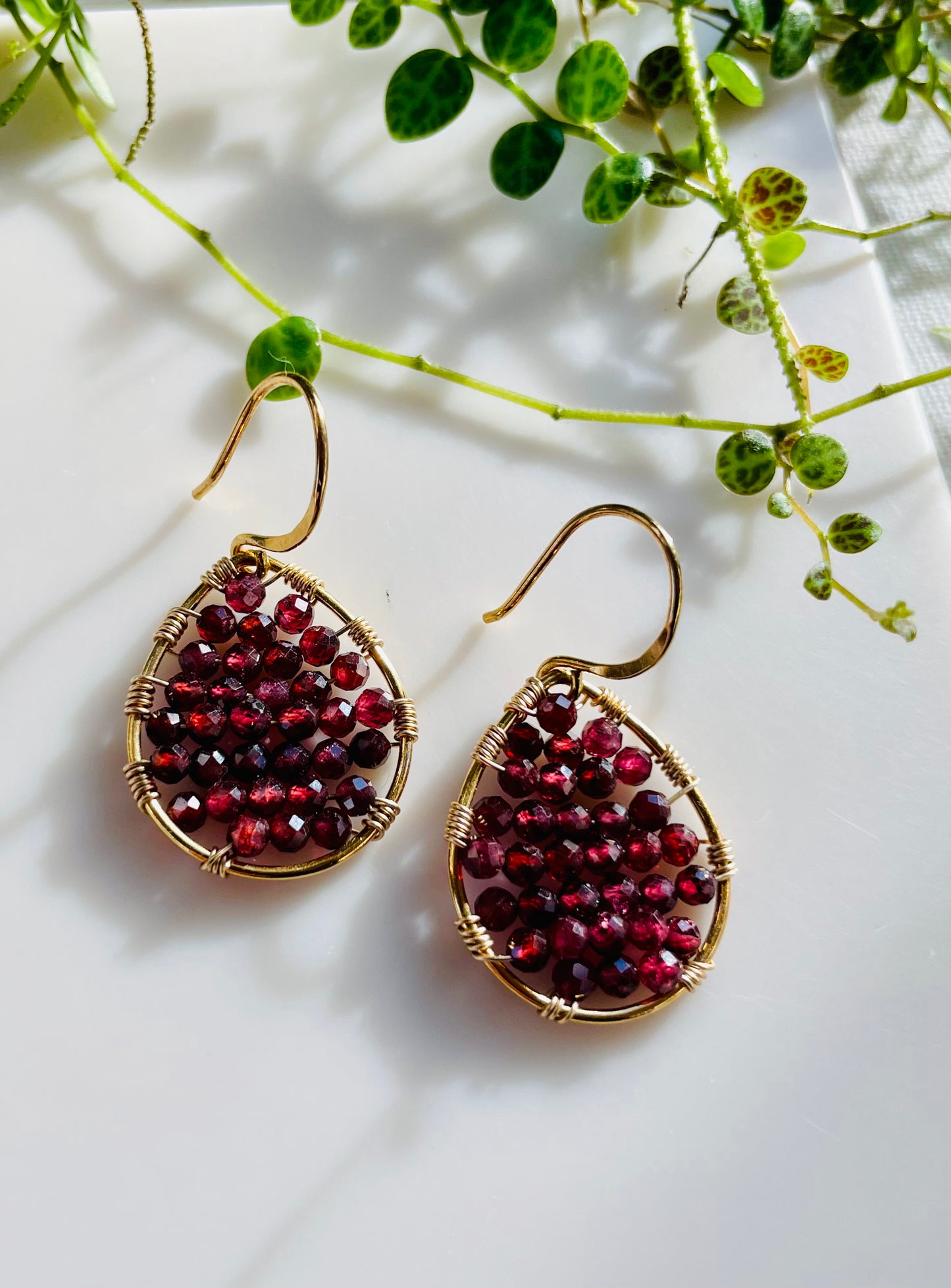 Mini Garnet Wire-wrapped Teardrop Earrings