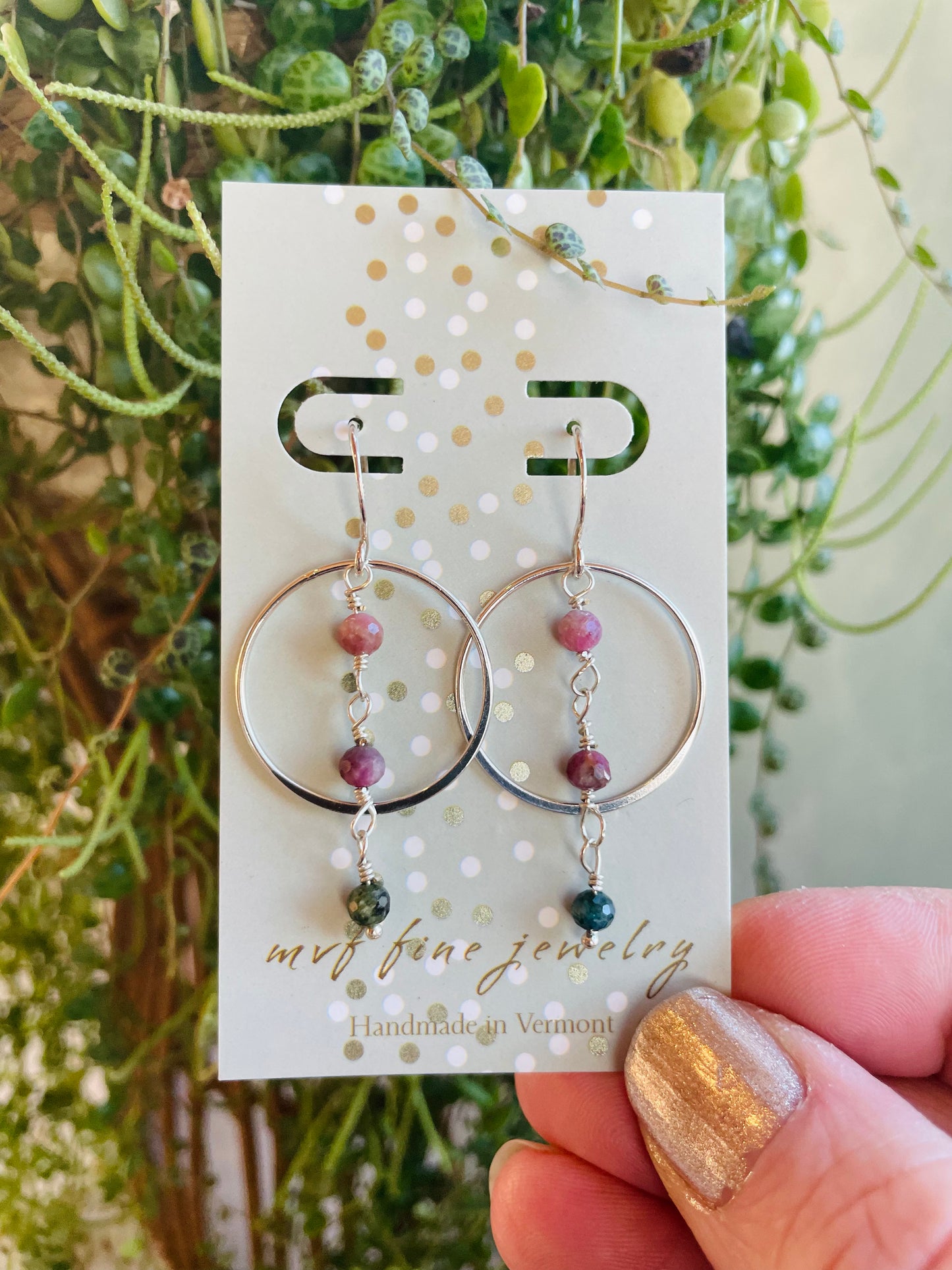 String of Tourmaline Hoop Earrings