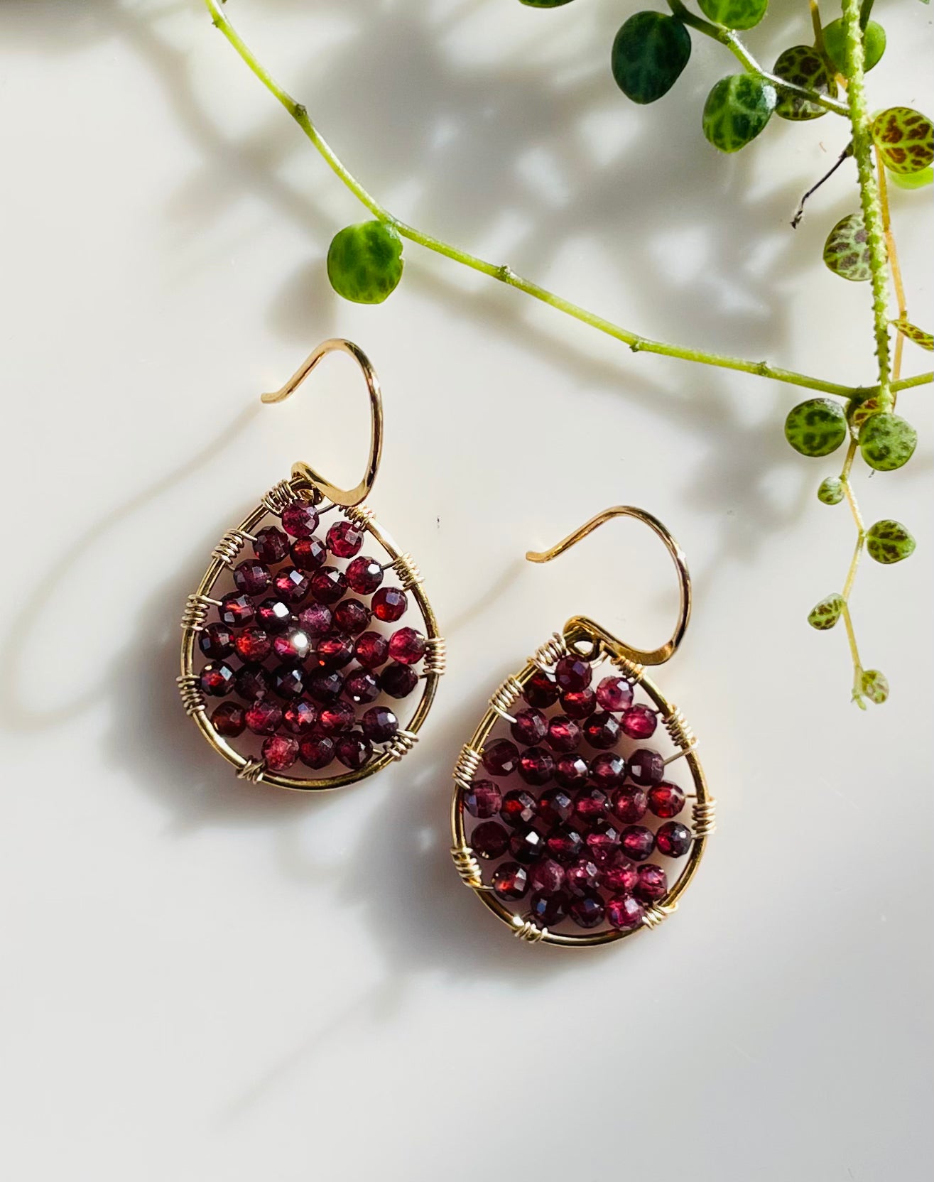 Mini Garnet Wire-wrapped Teardrop Earrings