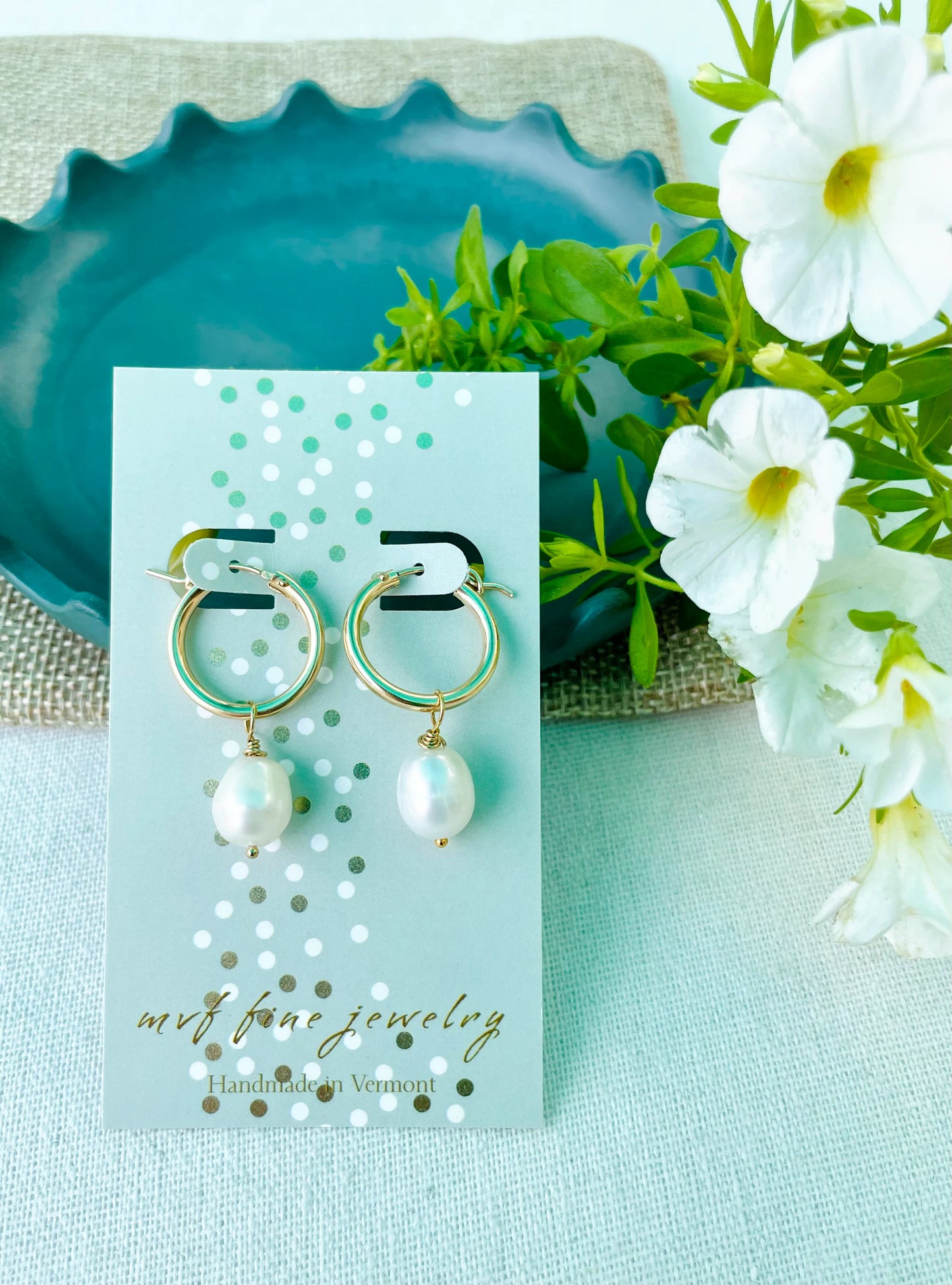 Gold Huggie Earrings with Pearl Drop