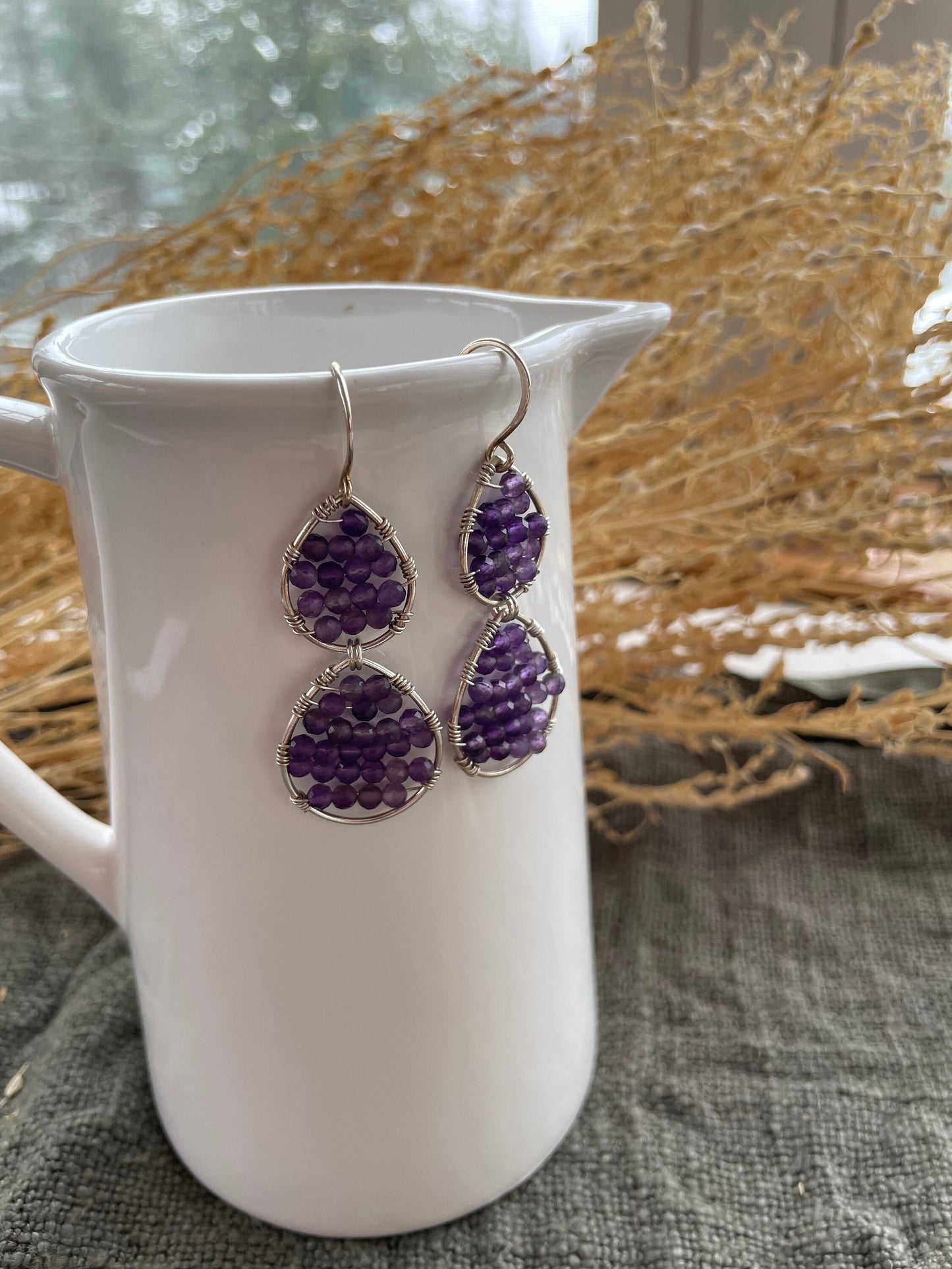 Double Amethyst Teardrop Earrings
