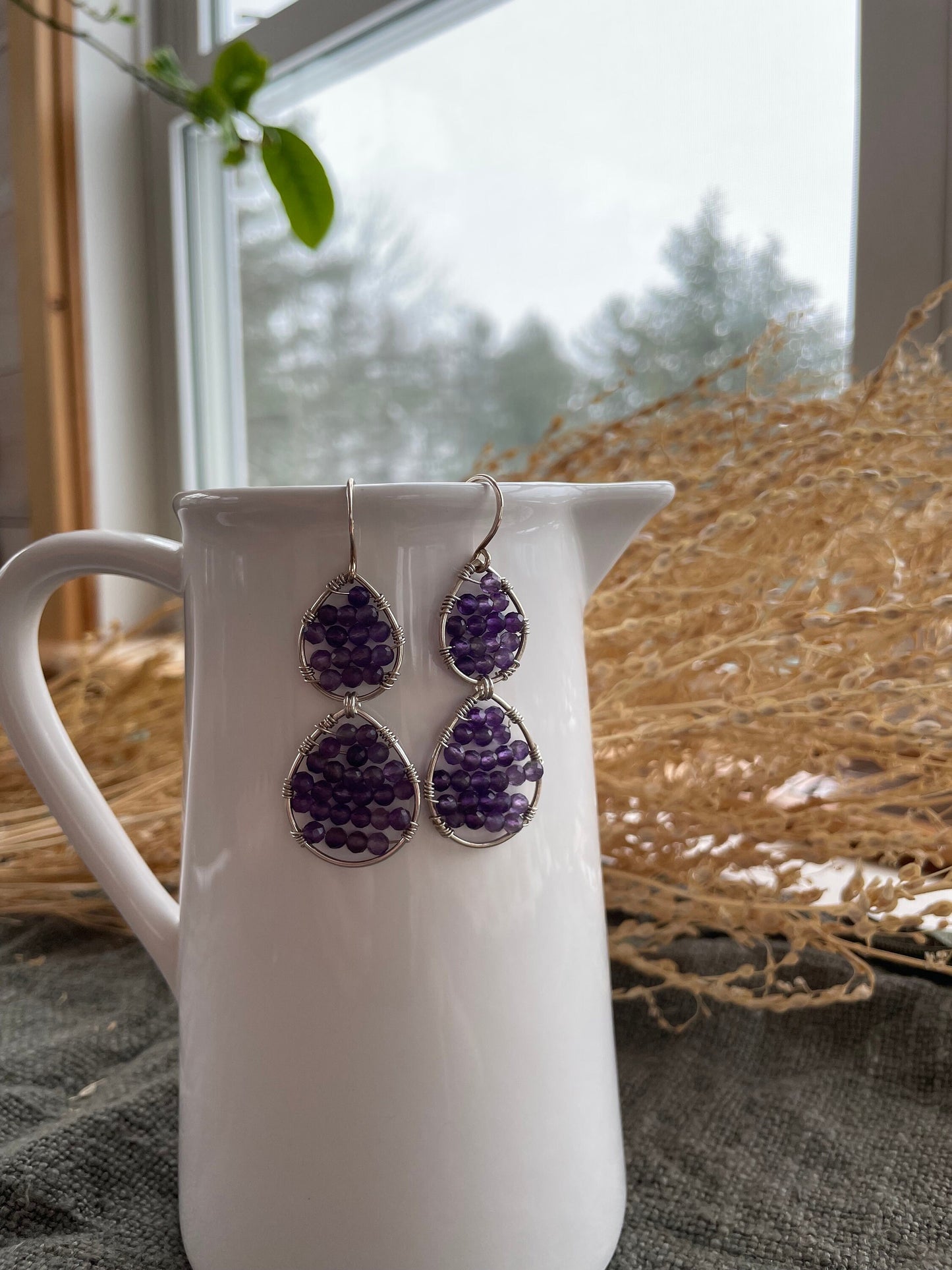 Double Amethyst Teardrop Earrings