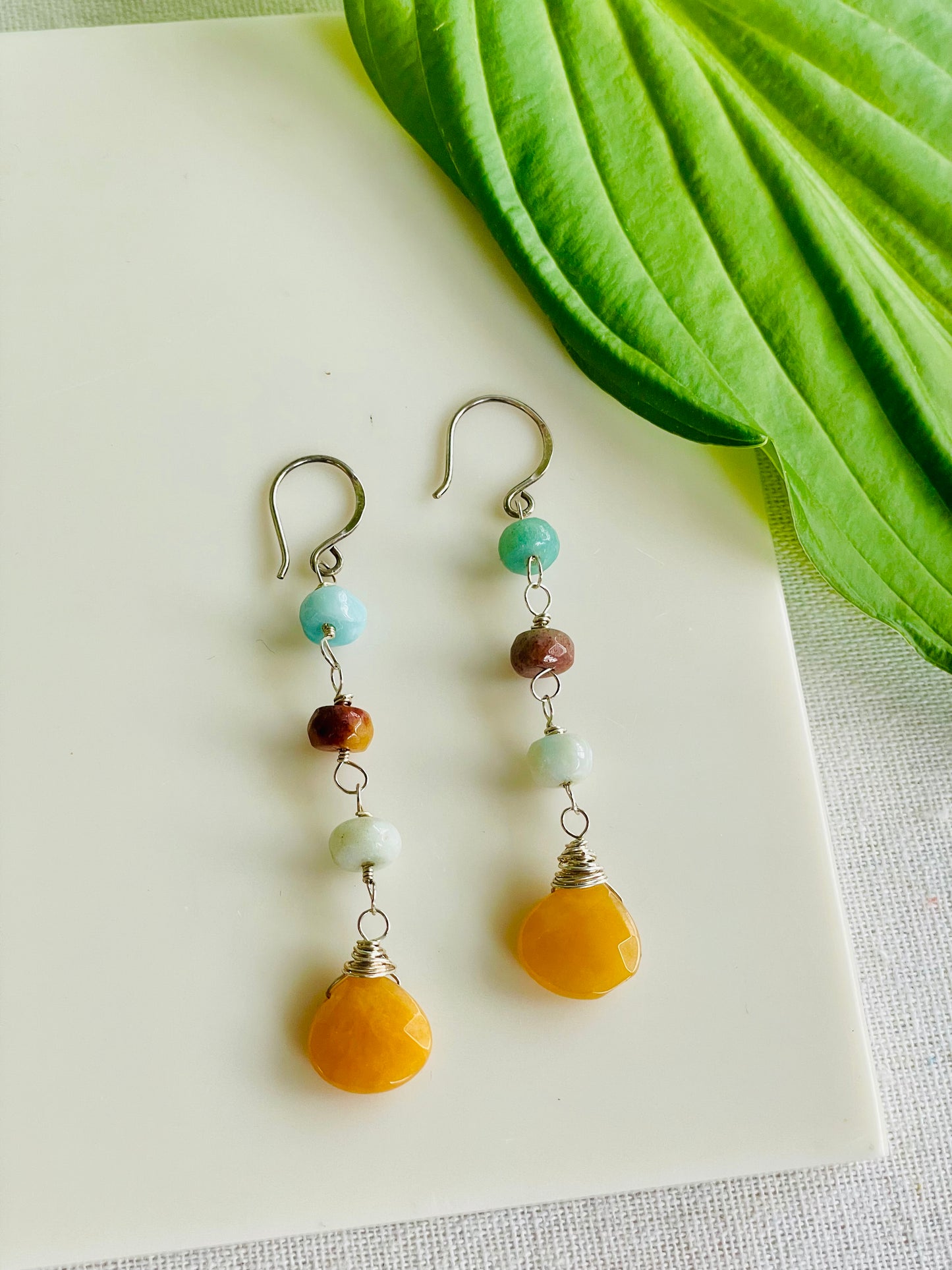 Long Amazonite and Calcedony Drop Earrings